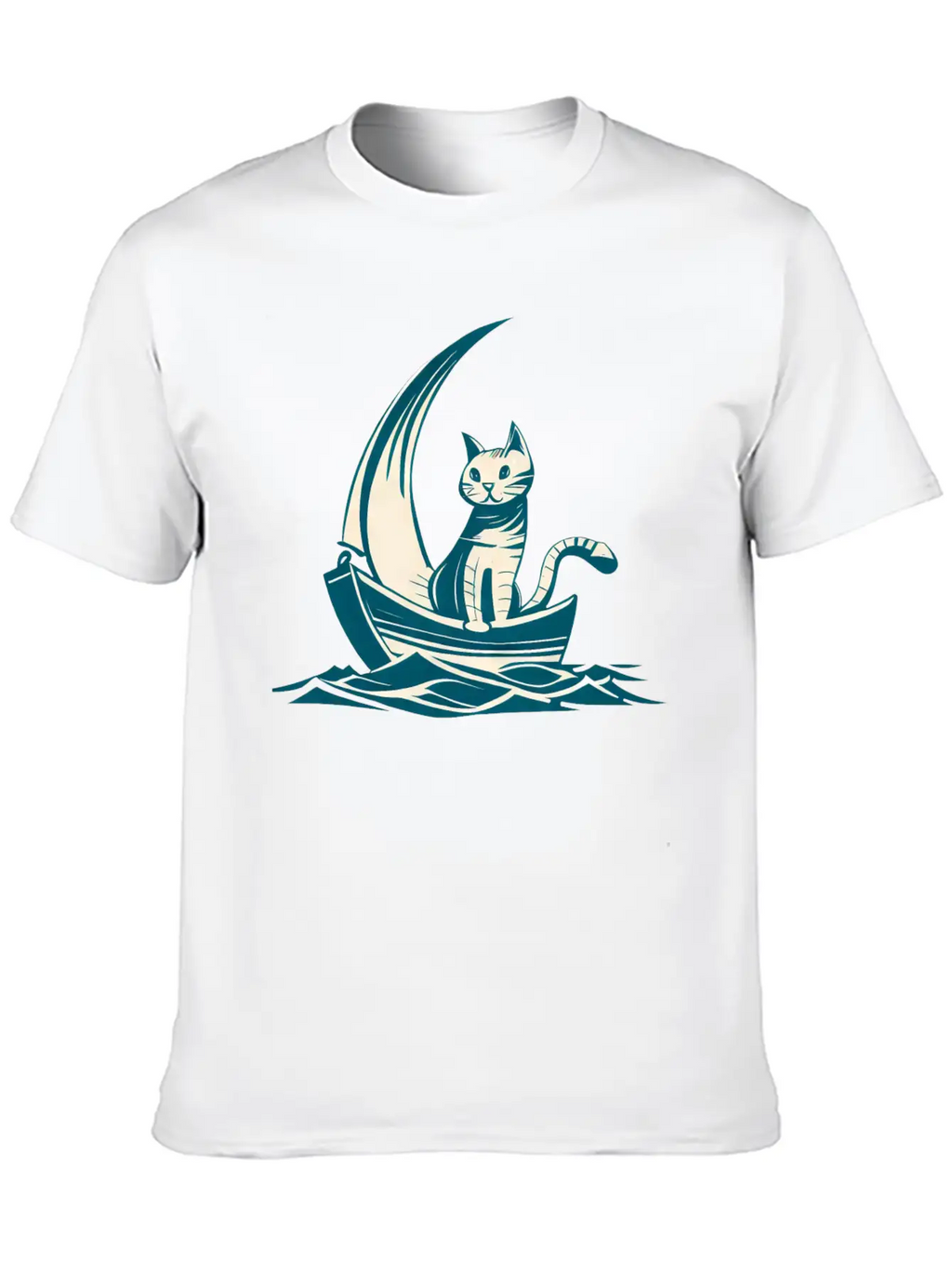 Abstract Minimalist Art - Cat On Boat Design Timeless Short Sleeve Tee – Comfy And Minimalist Design