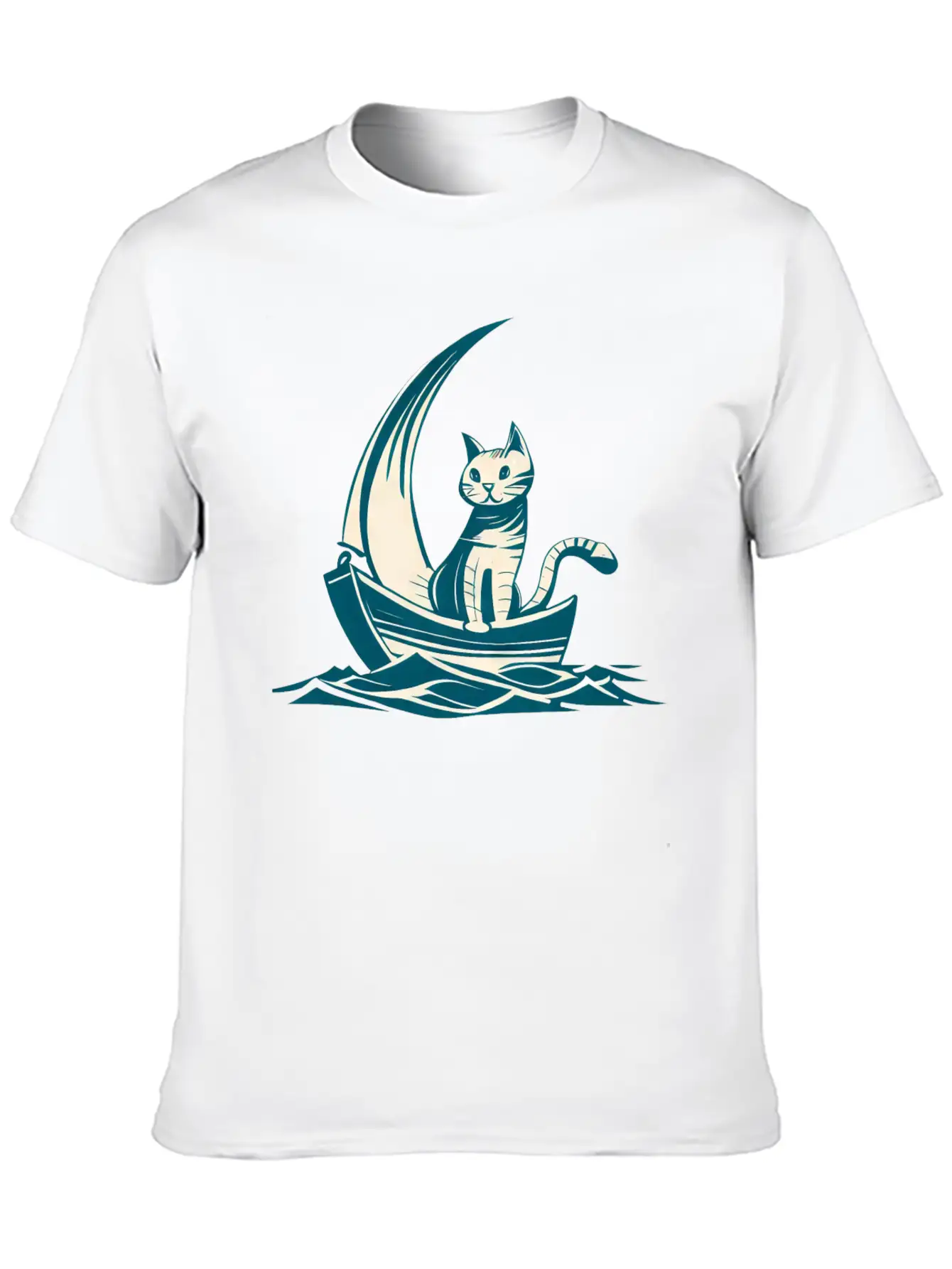 Abstract Minimalist Art - Cat On Boat Design Timeless Short Sleeve Tee – Comfy And Minimalist Design