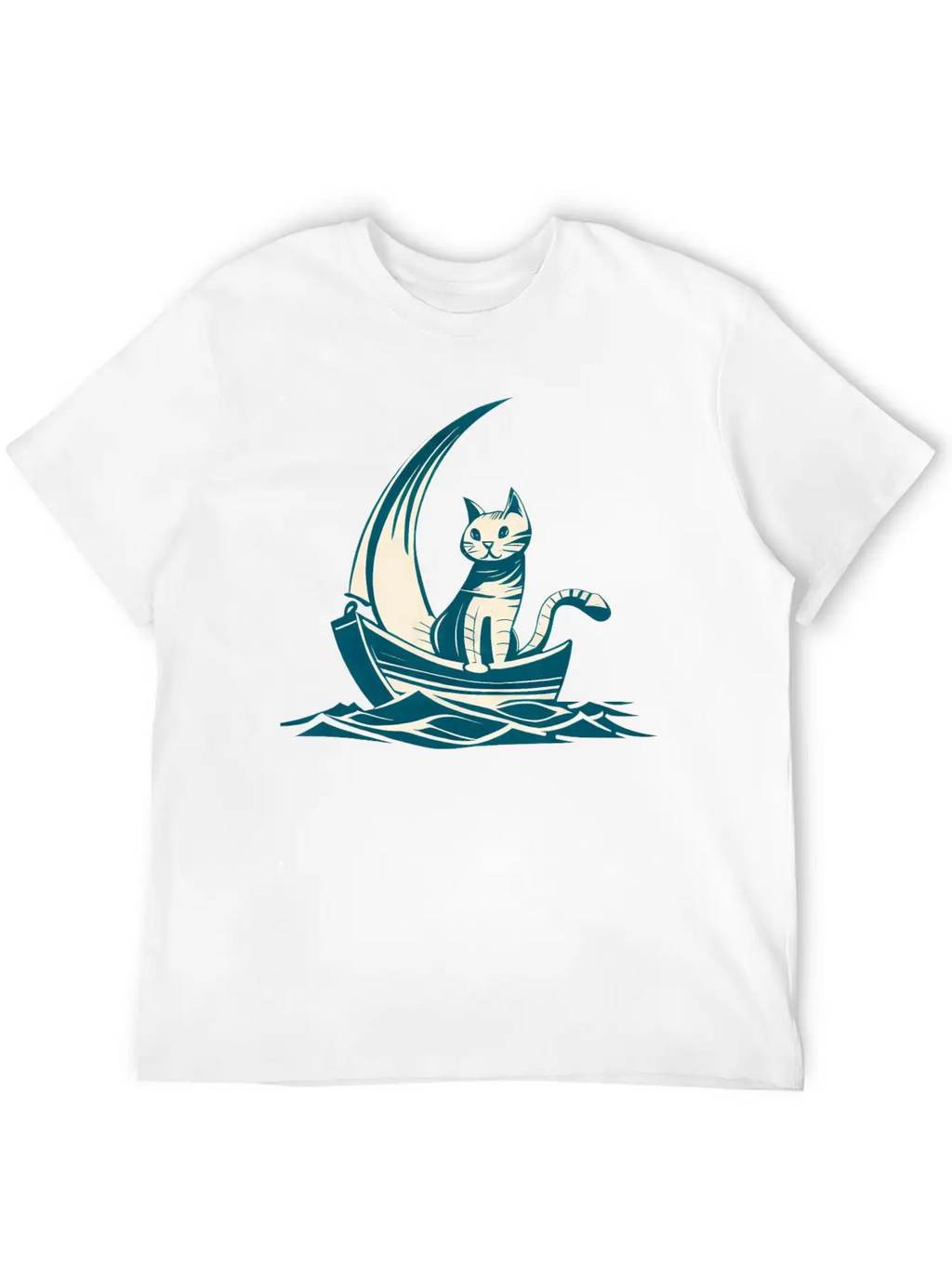 Abstract Minimalist Art - Cat On Boat Design Timeless Short Sleeve Tee – Comfy And Minimalist Design