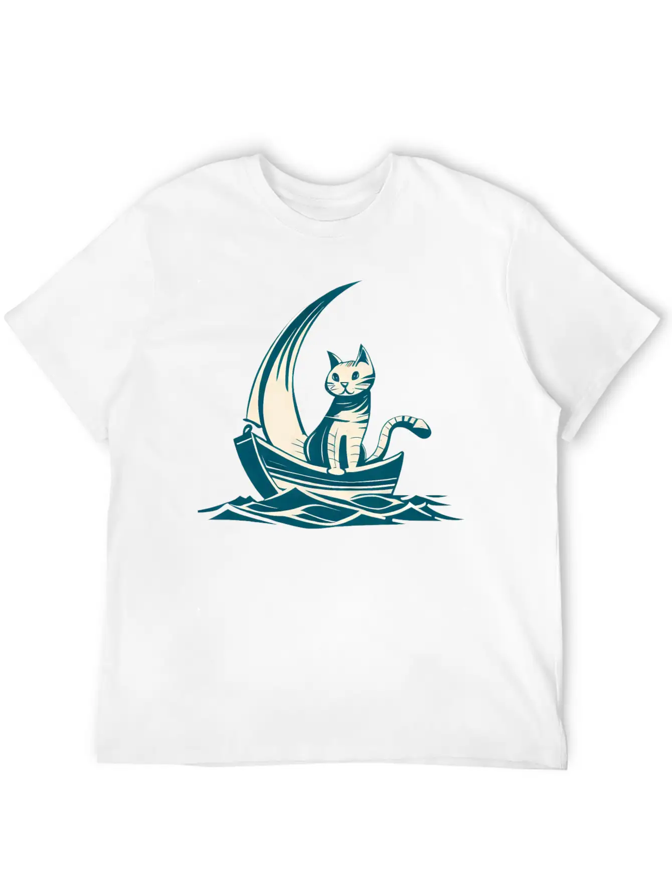 Abstract Minimalist Art - Cat On Boat Design Timeless Short Sleeve Tee – Comfy And Minimalist Design