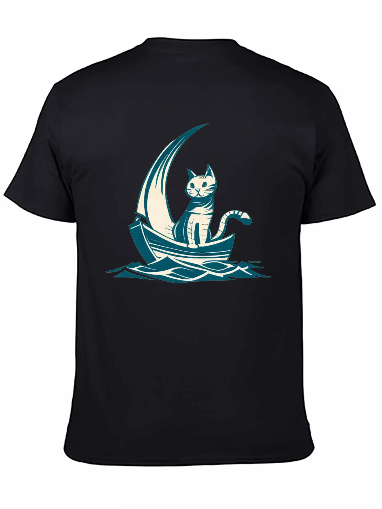 Abstract Minimalist Art - Cat On Boat Design Timeless Short Sleeve Tee – Comfy And Minimalist Design