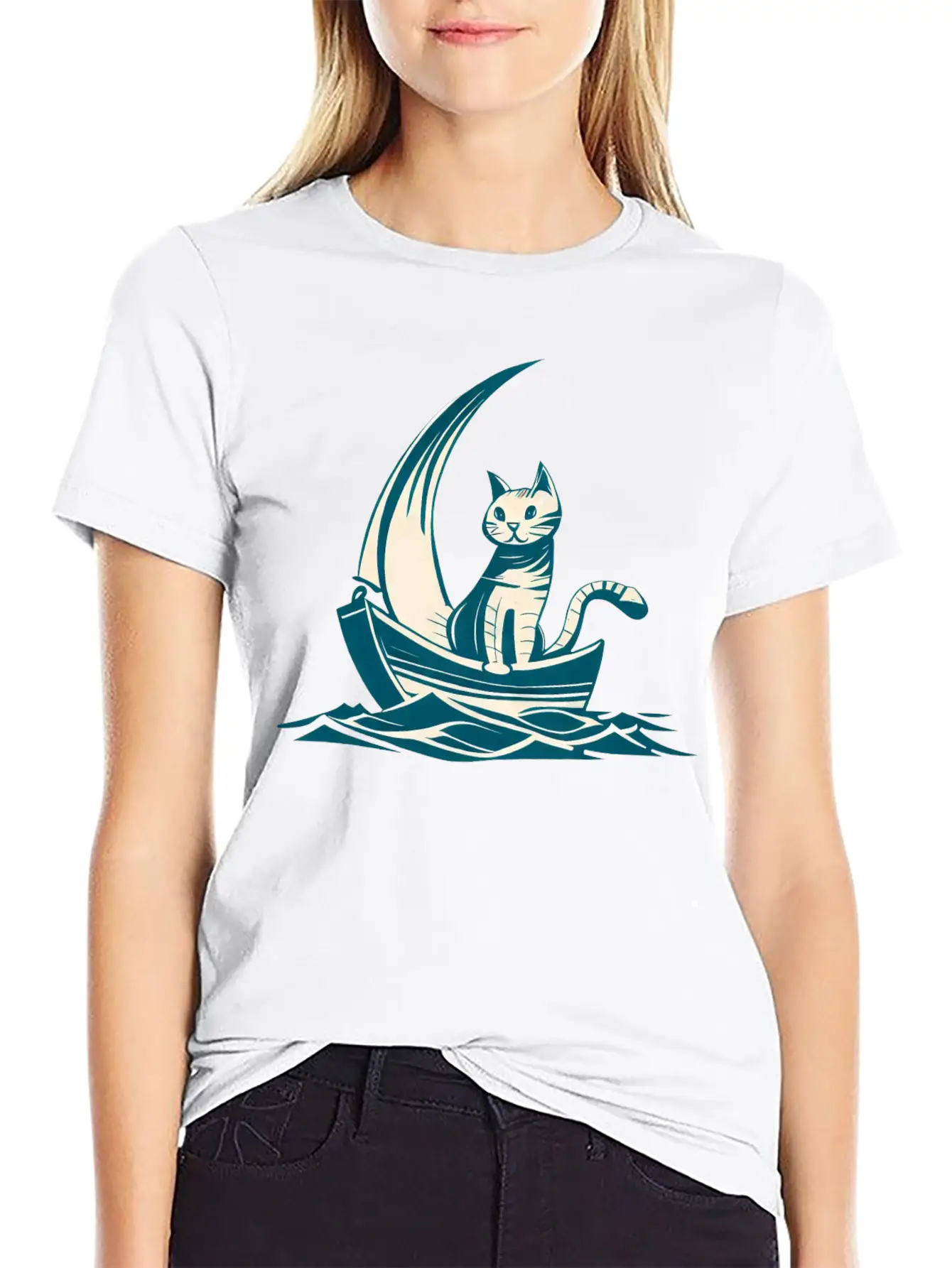 Abstract Minimalist Art - Cat On Boat Design Timeless Short Sleeve Tee – Comfy And Minimalist Design