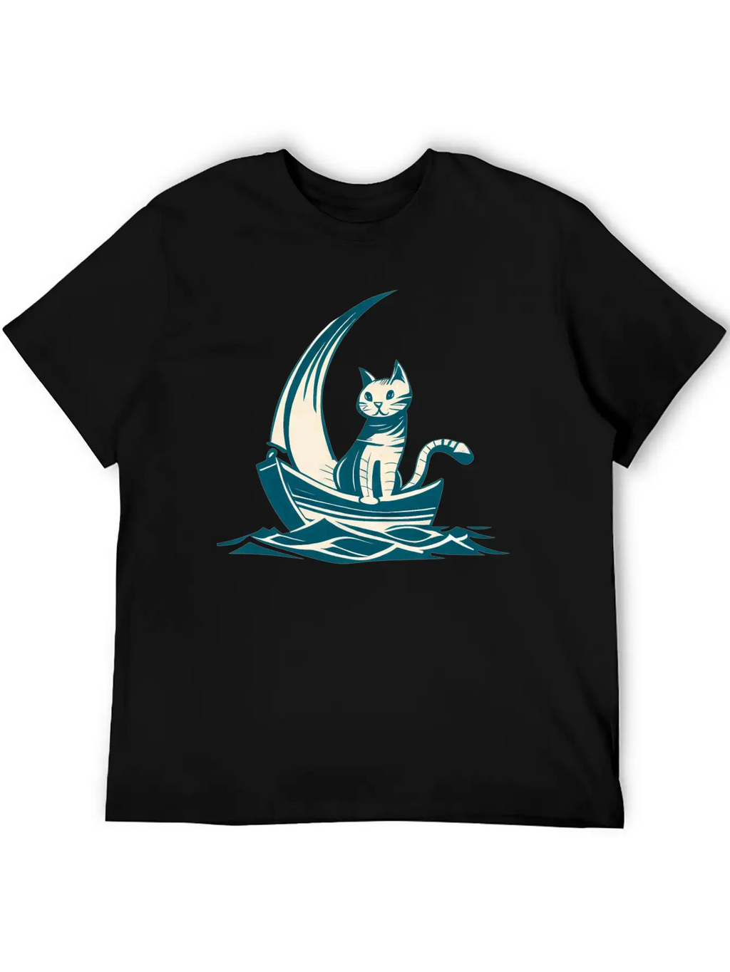 Abstract Minimalist Art - Cat On Boat Design Timeless Short Sleeve Tee – Comfy And Minimalist Design