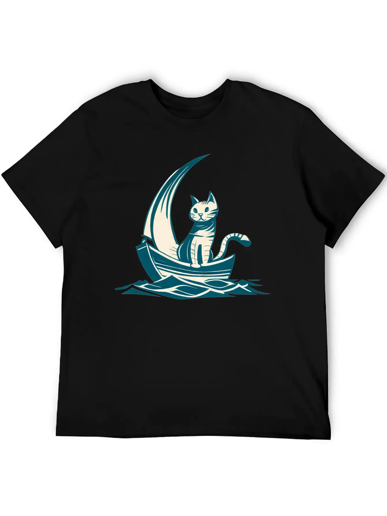 Abstract Minimalist Art - Cat On Boat Design Timeless Short Sleeve Tee – Comfy And Minimalist Design