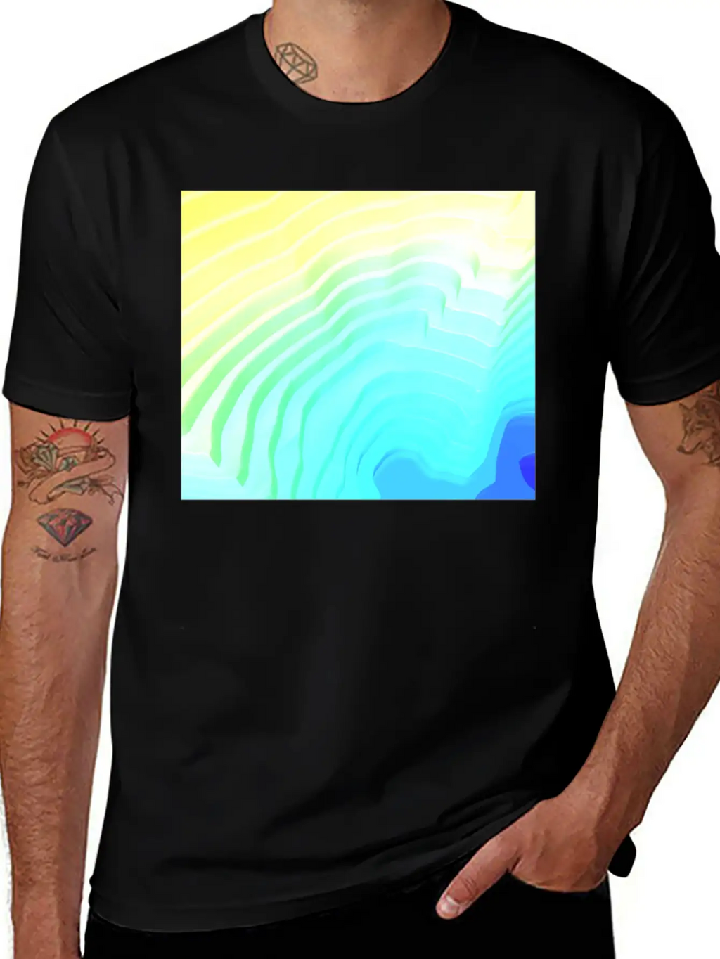 Abstract Yellow Cyan Surface Rim Breathable Soft Cotton T-Shirt – Timeless Casual Look