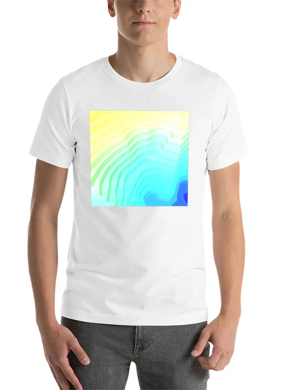 Abstract Yellow Cyan Surface Rim Breathable Soft Cotton T-Shirt – Timeless Casual Look