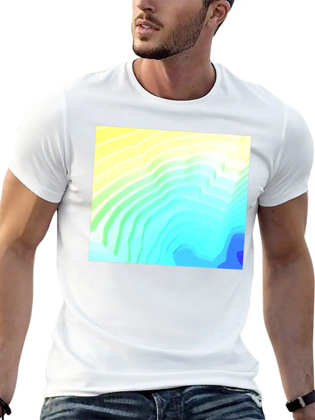 Abstract Yellow Cyan Surface Rim Breathable Soft Cotton T-Shirt – Timeless Casual Look