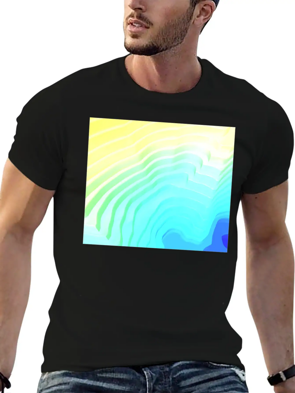 Abstract Yellow Cyan Surface Rim Breathable Soft Cotton T-Shirt – Timeless Casual Look