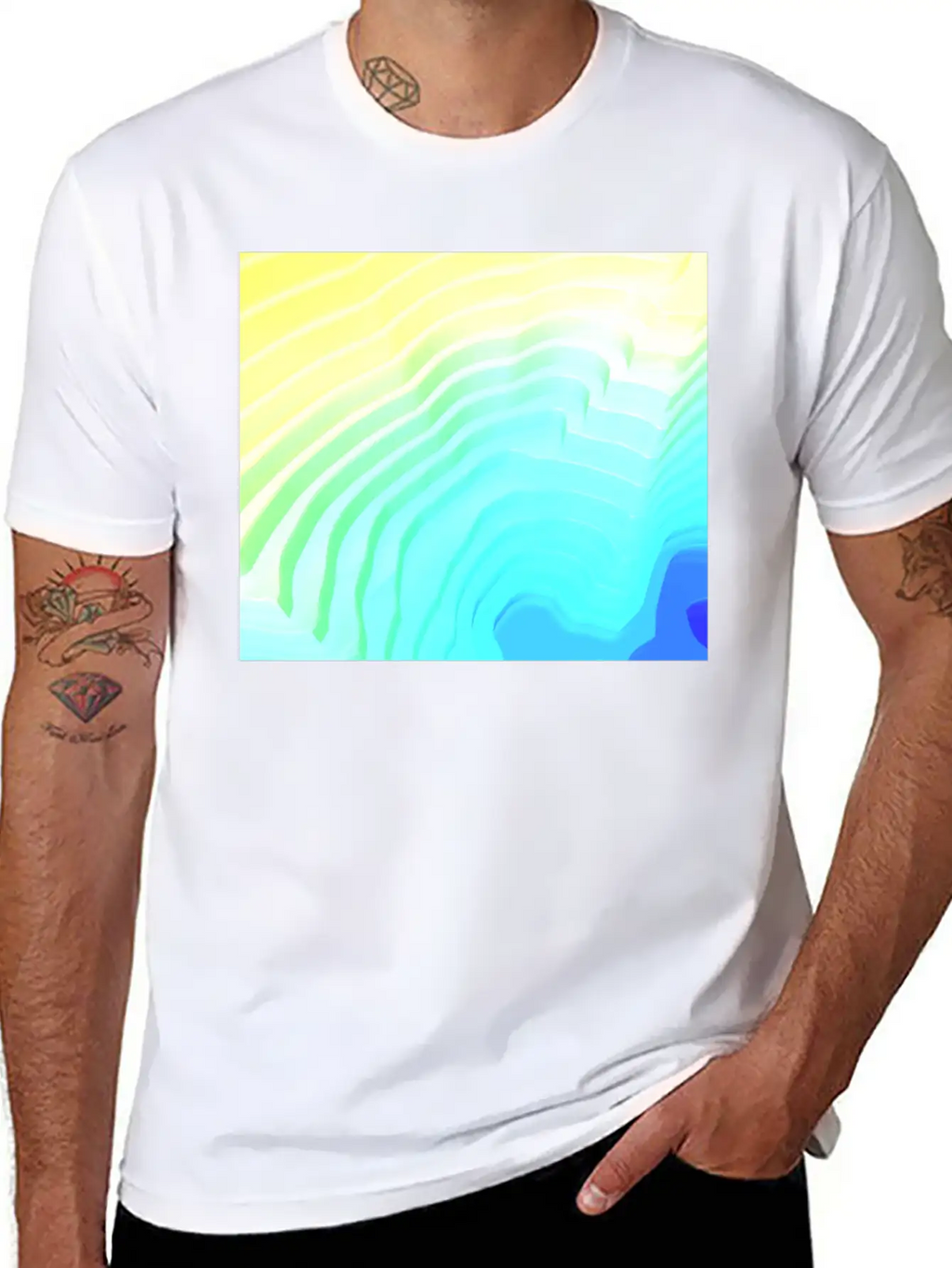 Abstract Yellow Cyan Surface Rim Breathable Soft Cotton T-Shirt – Timeless Casual Look