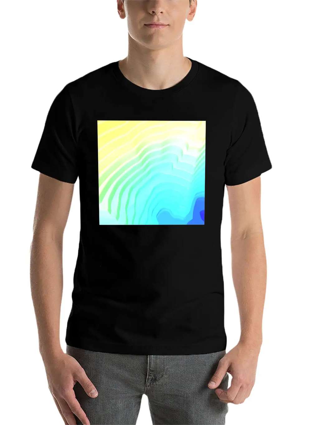 Abstract Yellow Cyan Surface Rim Breathable Soft Cotton T-Shirt – Timeless Casual Look