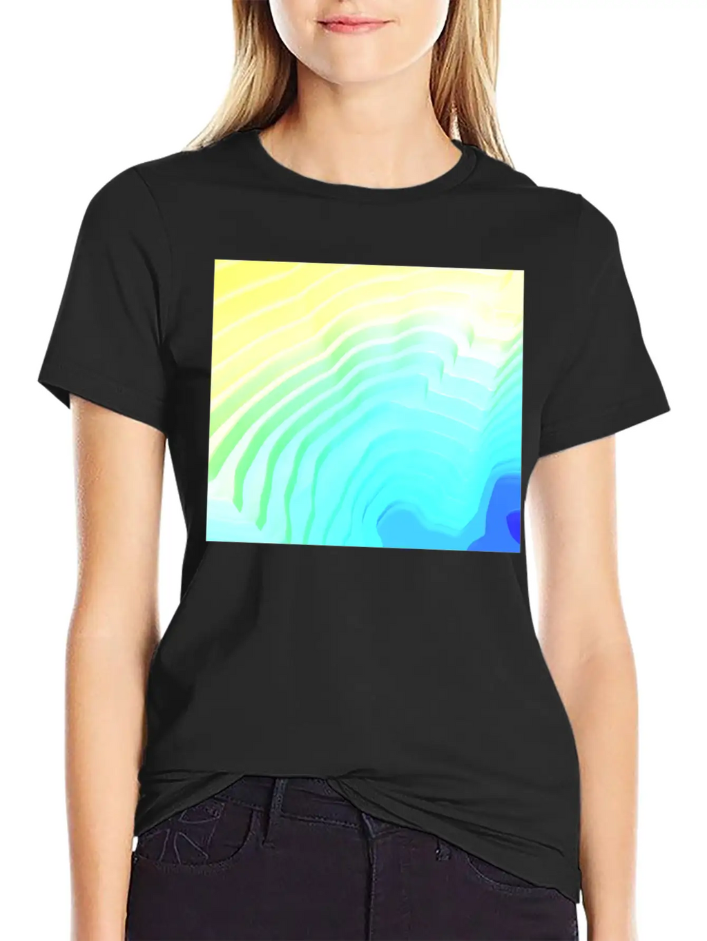 Abstract Yellow Cyan Surface Rim Breathable Soft Cotton T-Shirt – Timeless Casual Look
