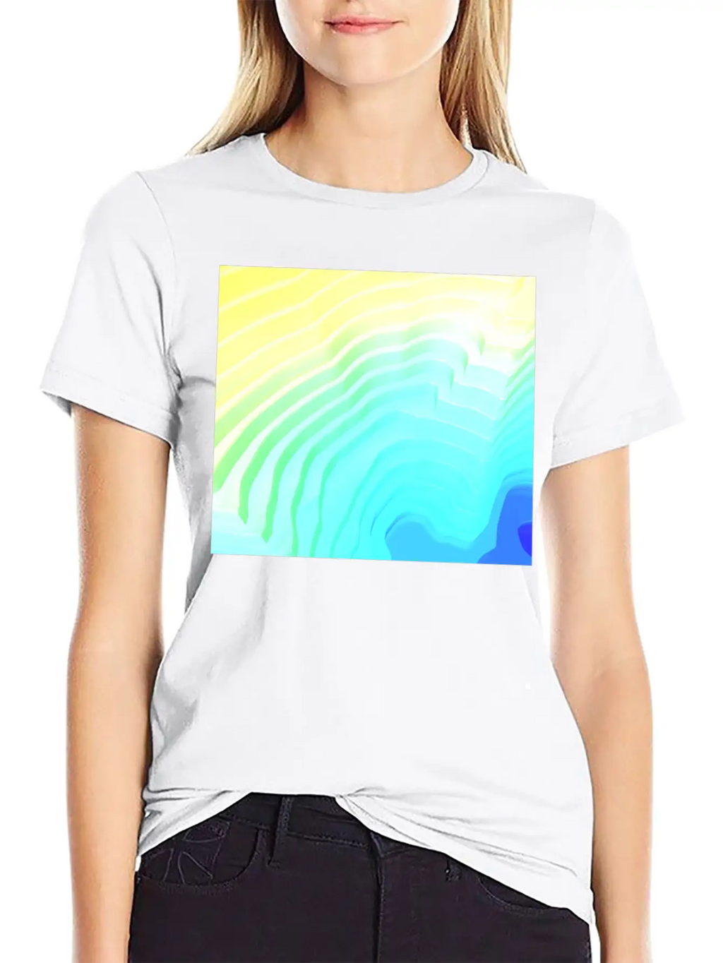 Abstract Yellow Cyan Surface Rim Breathable Soft Cotton T-Shirt – Timeless Casual Look
