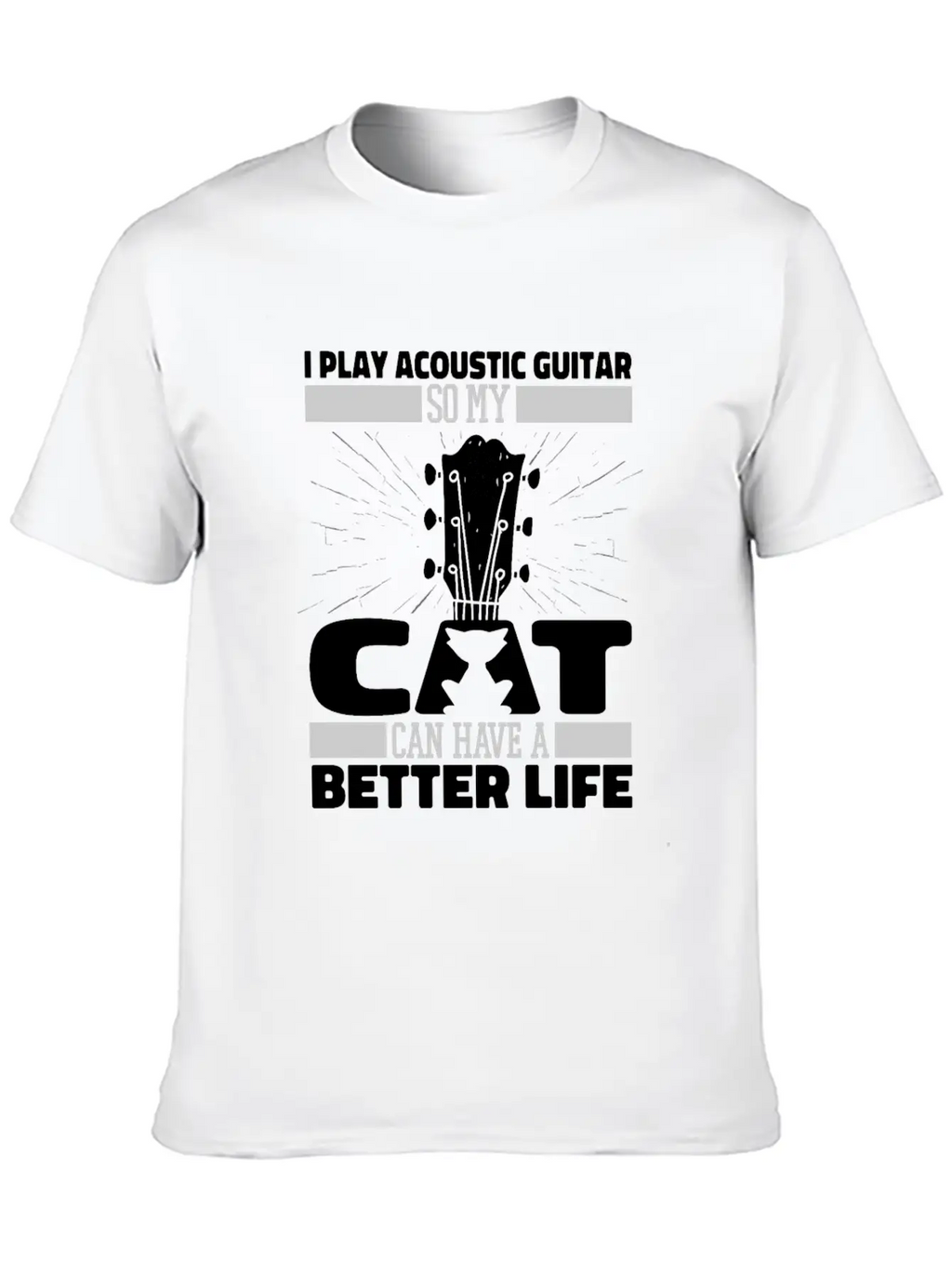 Acoustic Guitar Cat Essential Cotton Tee For Daily Outfits – Unisex Style