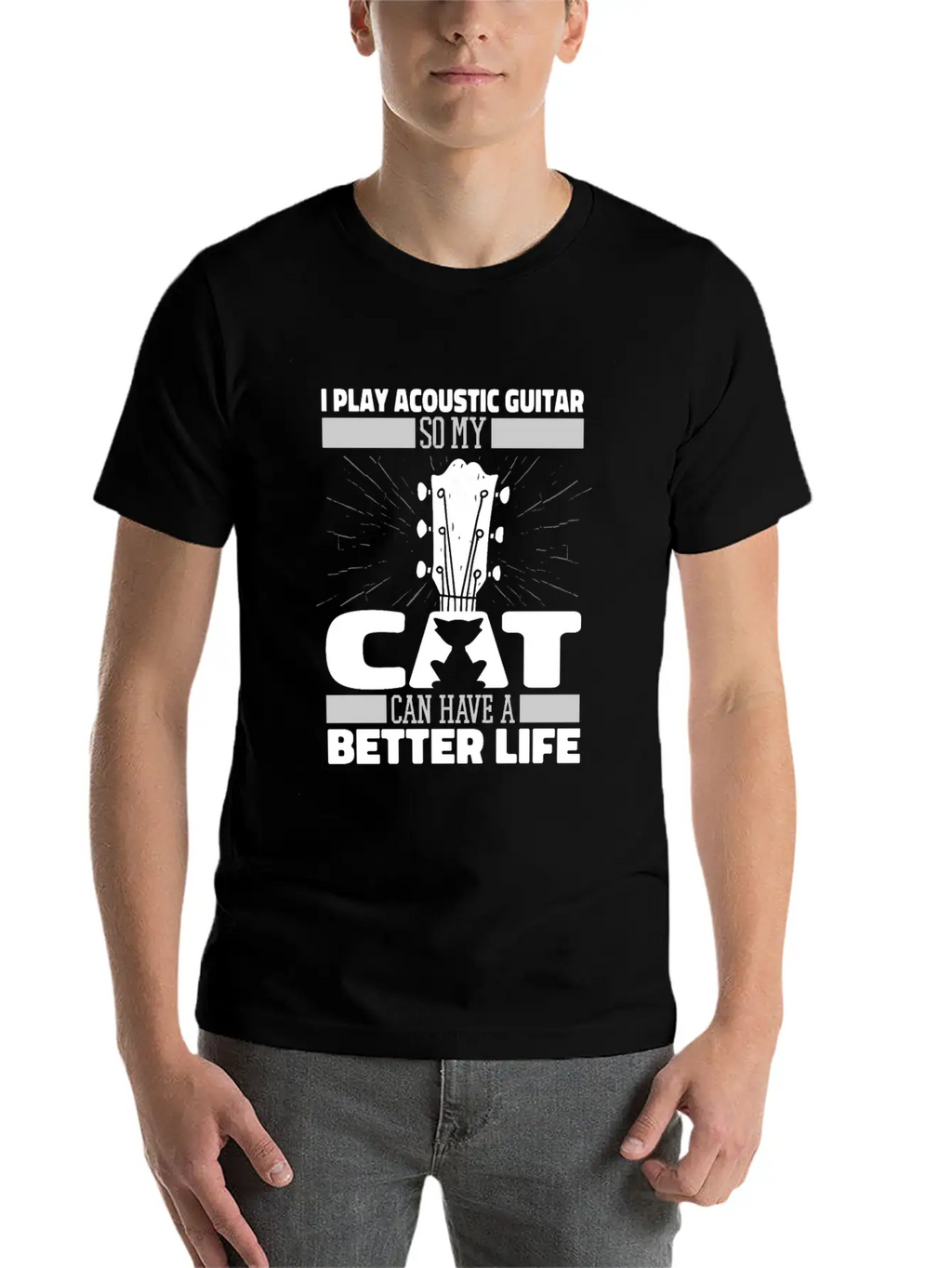 Acoustic Guitar Cat Essential Cotton Tee For Daily Outfits – Unisex Style
