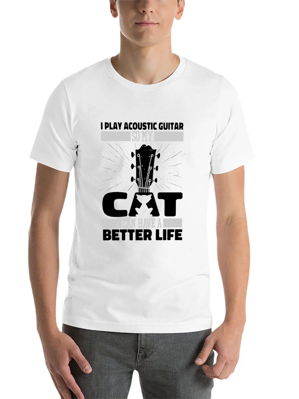 Acoustic Guitar Cat Essential Cotton Tee For Daily Outfits – Unisex Style