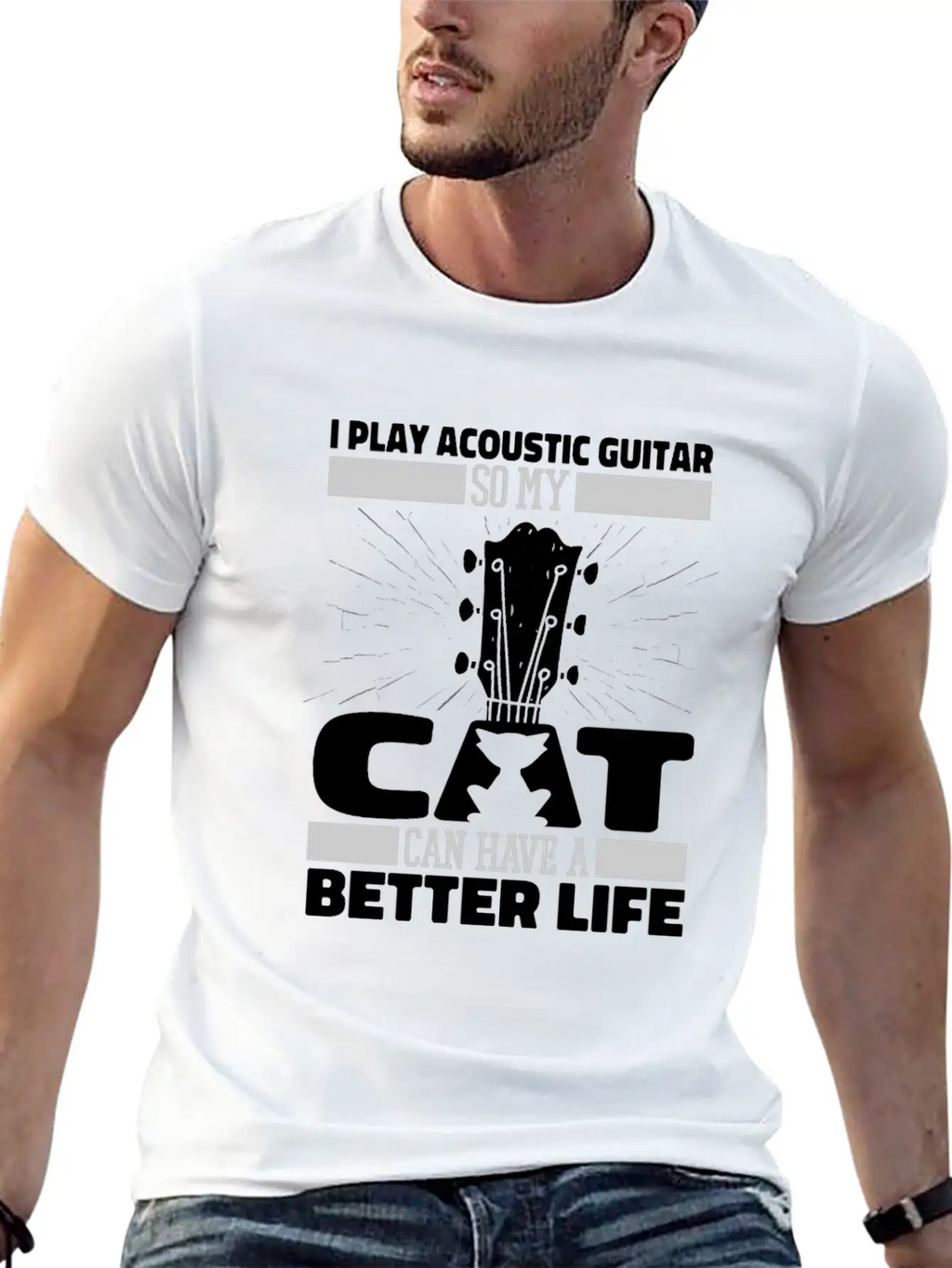 Acoustic Guitar Cat Essential Cotton Tee For Daily Outfits – Unisex Style