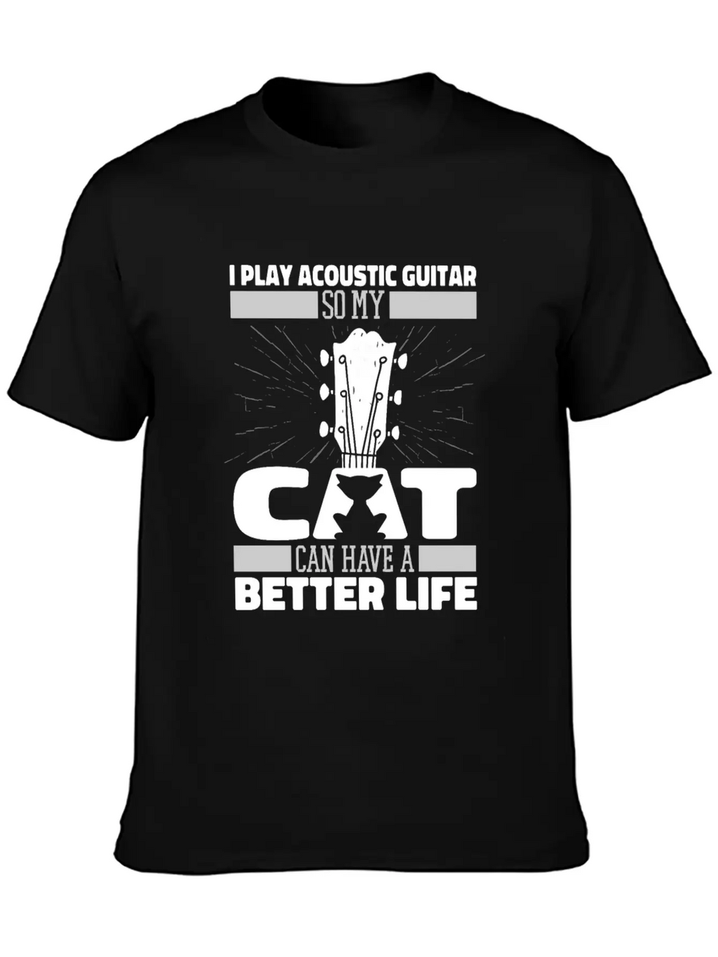 Acoustic Guitar Cat Essential Cotton Tee For Daily Outfits – Unisex Style