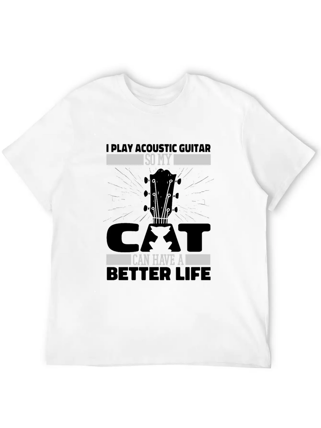 Acoustic Guitar Cat Essential Cotton Tee For Daily Outfits – Unisex Style