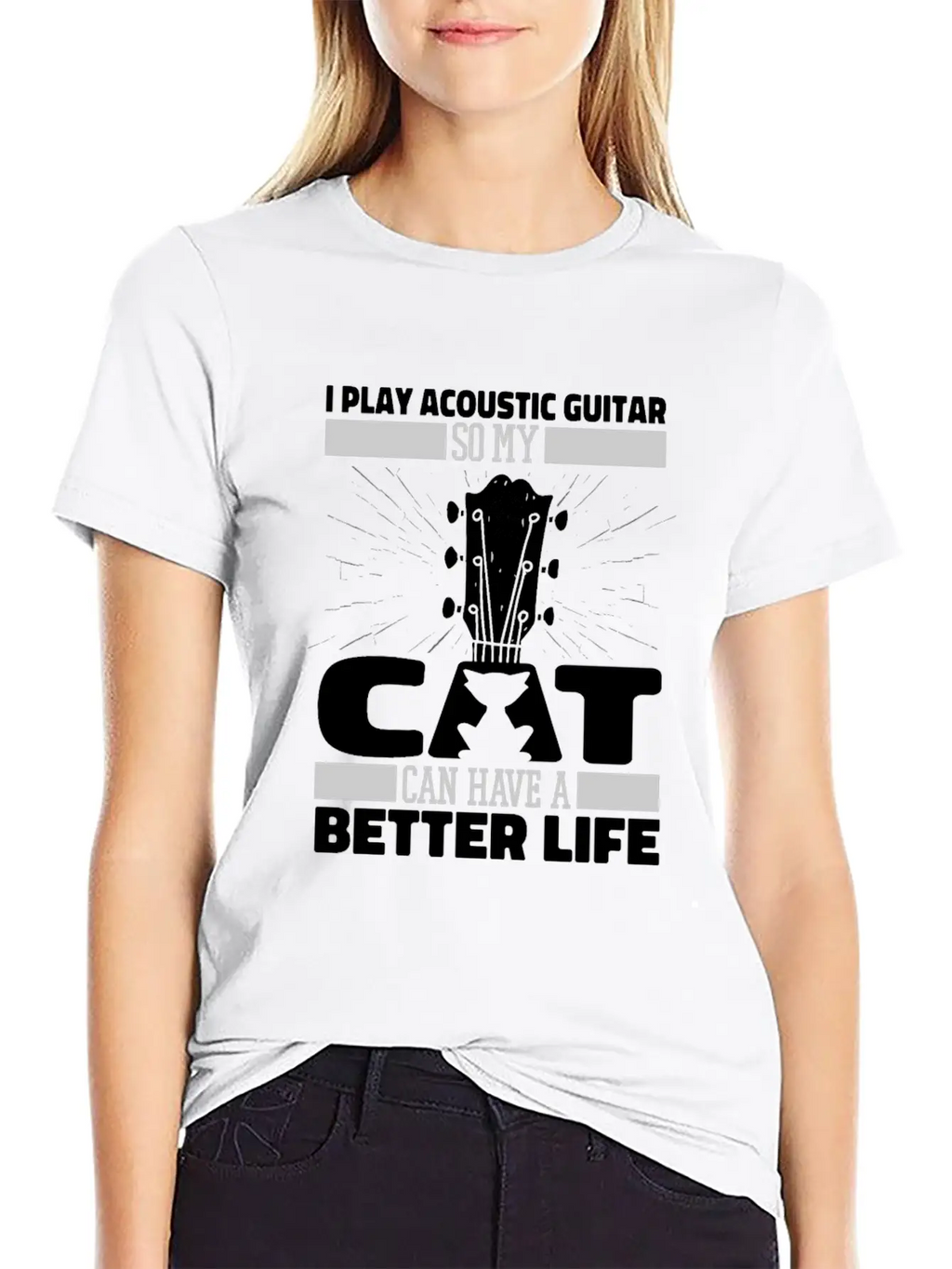Acoustic Guitar Cat Essential Cotton Tee For Daily Outfits – Unisex Style