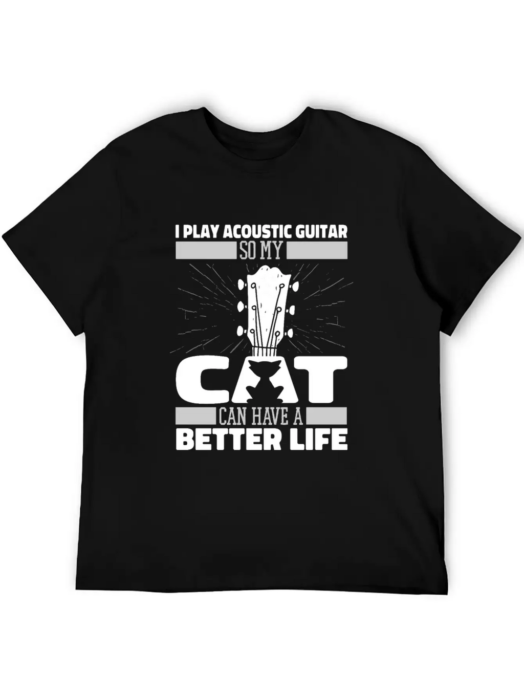 Acoustic Guitar Cat Essential Cotton Tee For Daily Outfits – Unisex Style