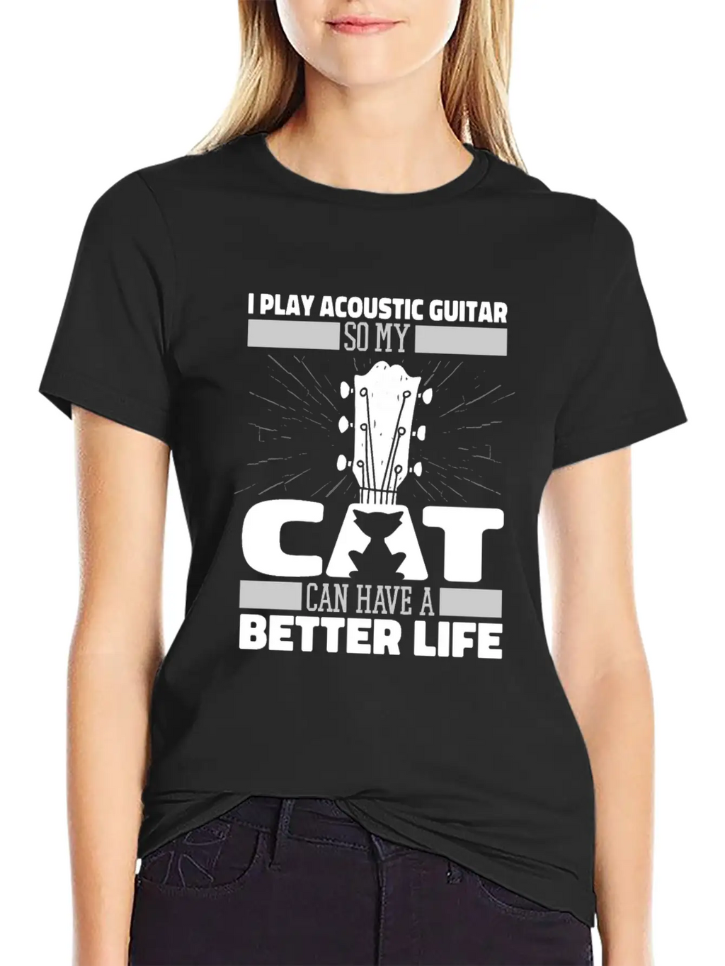 Acoustic Guitar Cat Essential Cotton Tee For Daily Outfits – Unisex Style