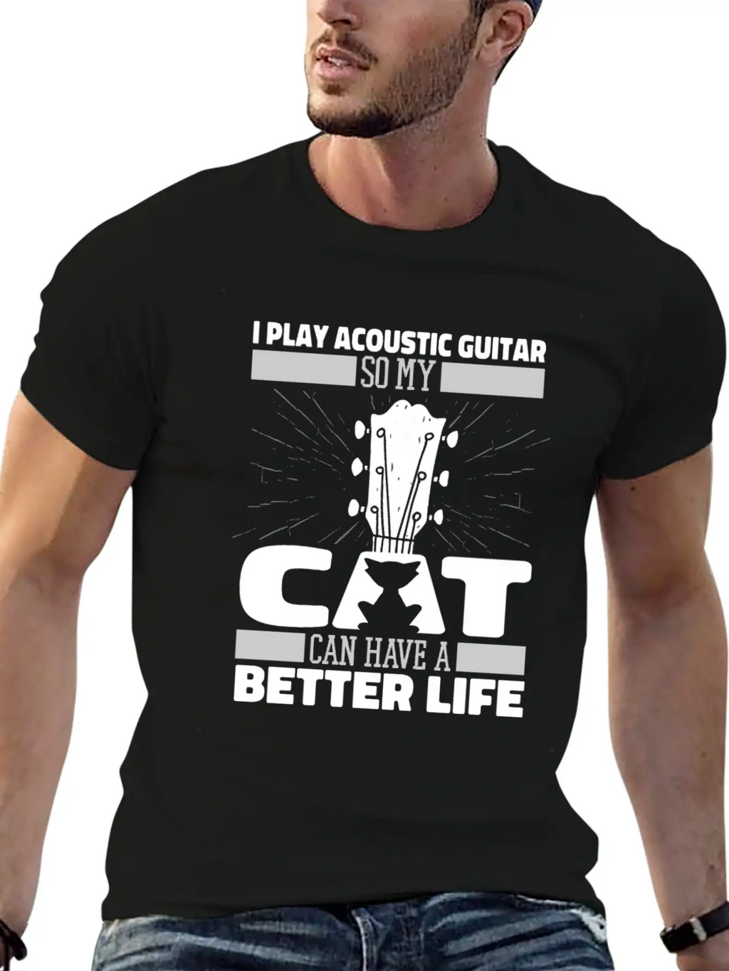 Acoustic Guitar Cat Essential Cotton Tee For Daily Outfits – Unisex Style