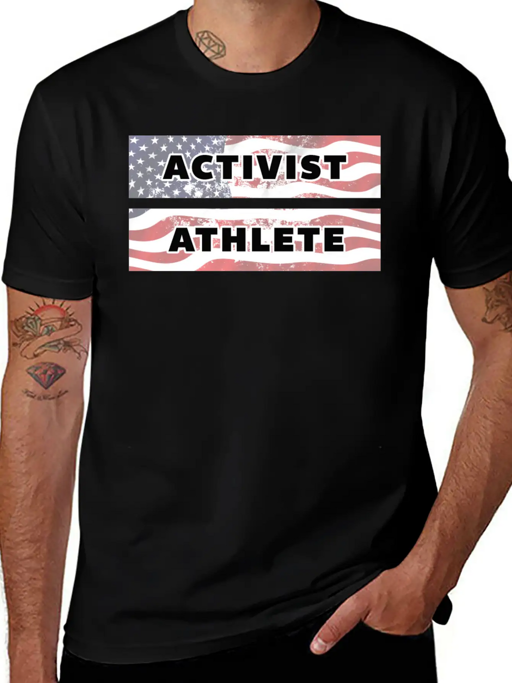 ACTIVIST ATHLETE With US Flag American Modern Fit Casual T-Shirt – Clean And Versatile Design