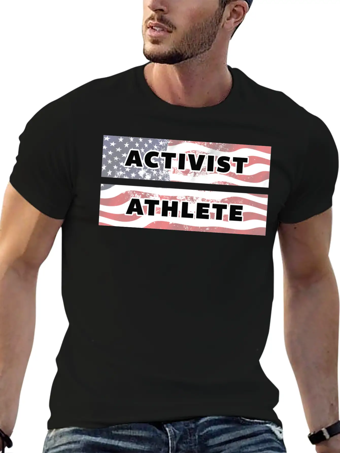 ACTIVIST ATHLETE With US Flag American Modern Fit Casual T-Shirt – Clean And Versatile Design