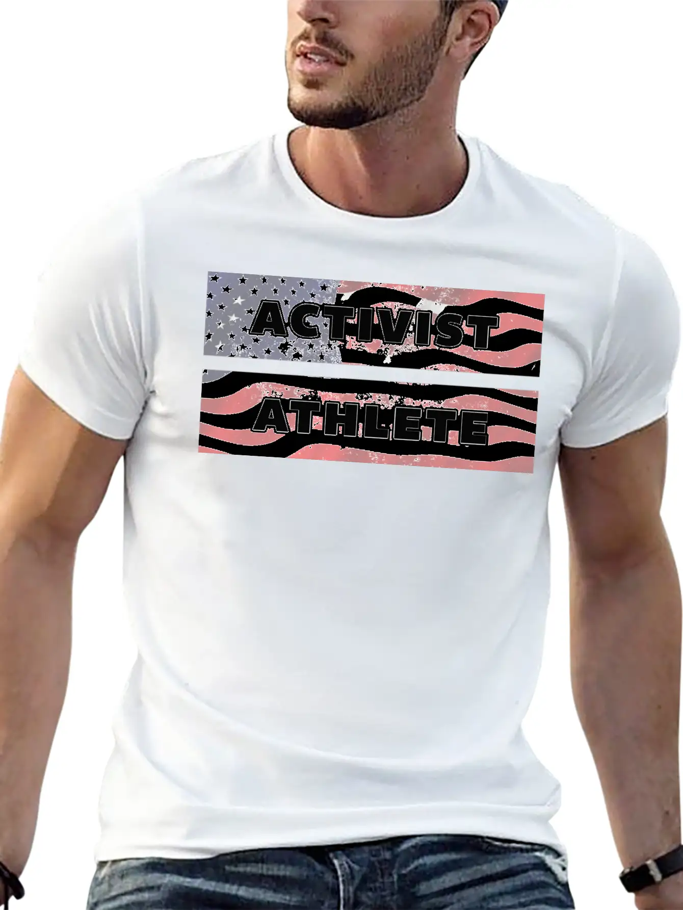 ACTIVIST ATHLETE With US Flag American Modern Fit Casual T-Shirt – Clean And Versatile Design