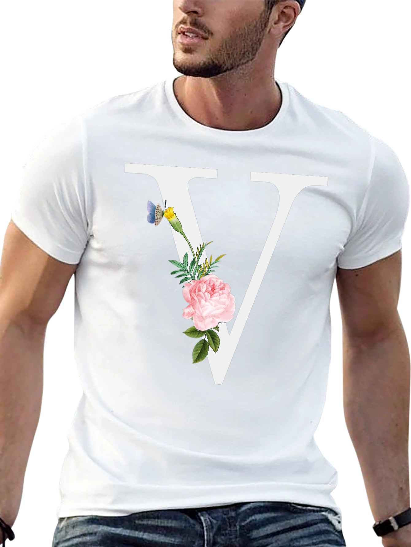 Floral V Letter T-Shirt