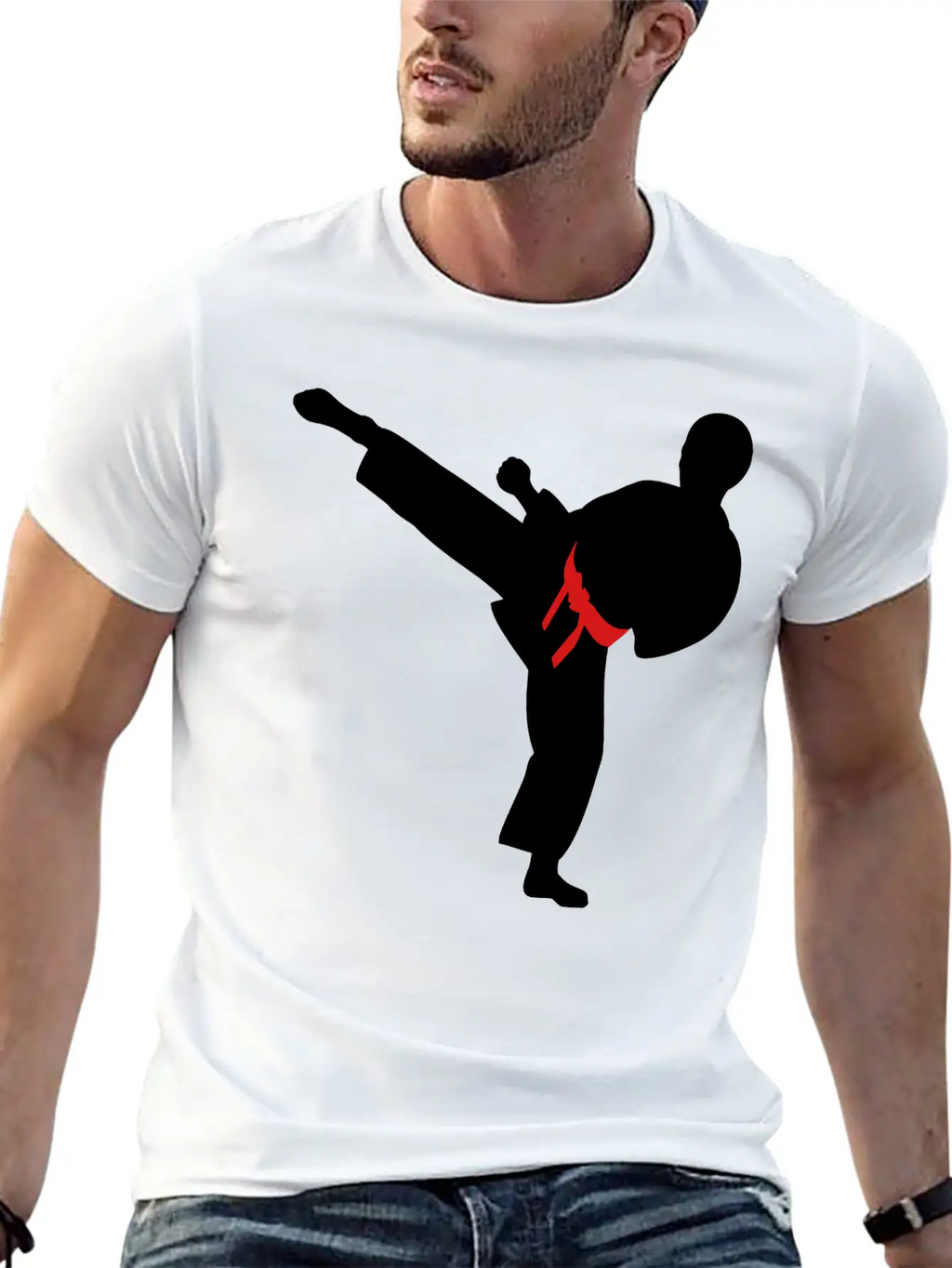 Adult Brown Cap With Silver Figure And Blu Belt Timeless Short Sleeve Tee – Comfy And Minimalist Design