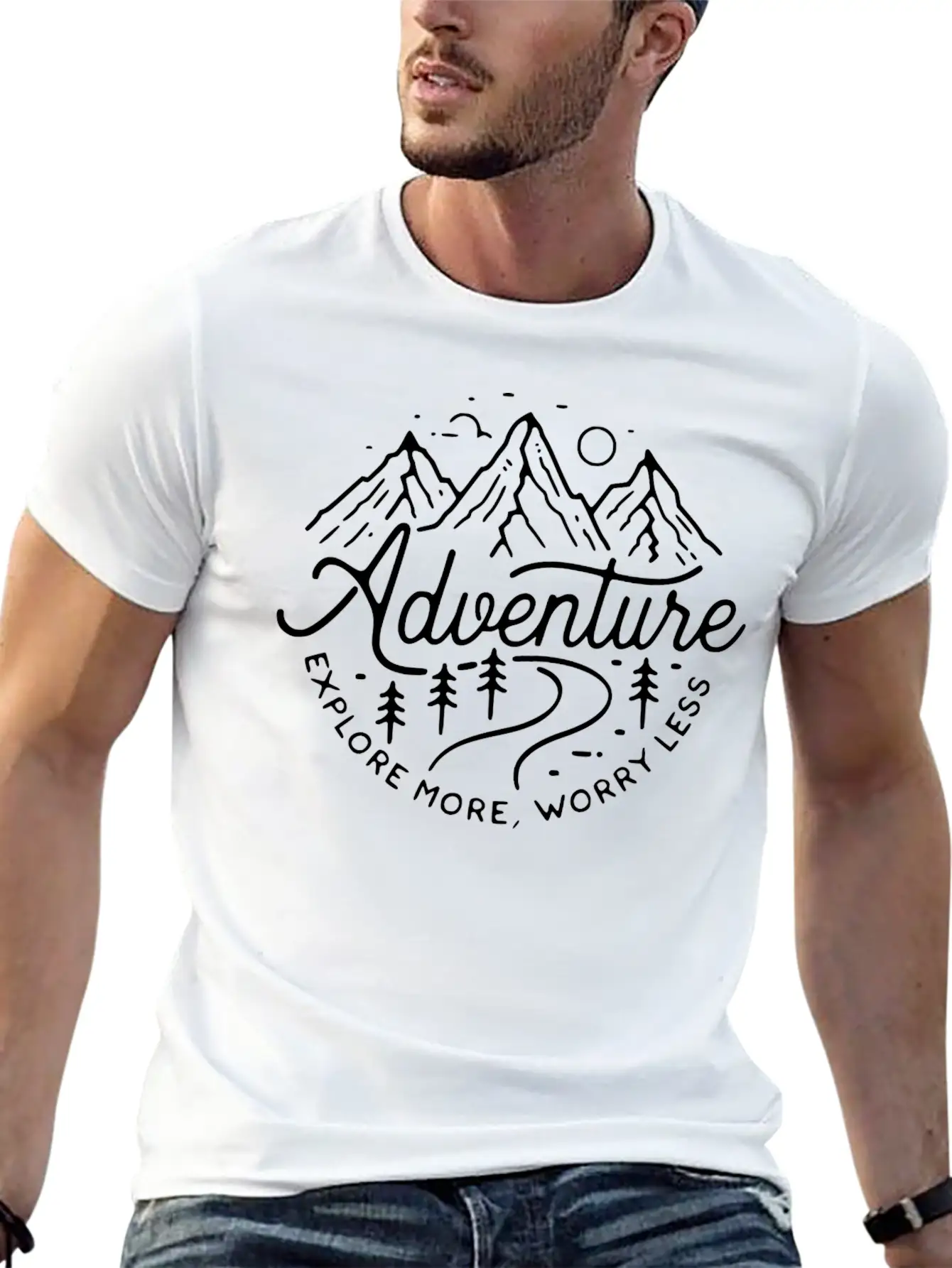 Adventure Explore More, Worry Less Minimal Design Breathable Graphic T-Shirt – Perfect For Casual Days