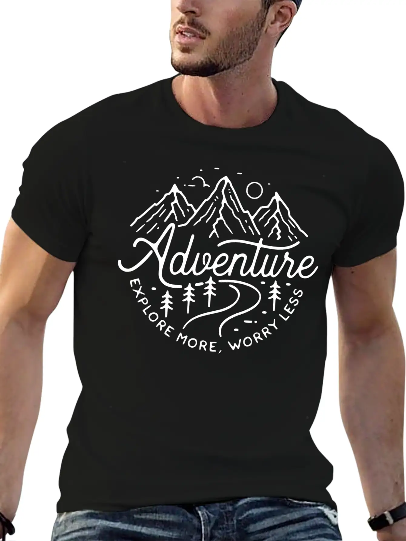 Adventure Explore More, Worry Less Minimal Design Breathable Graphic T-Shirt – Perfect For Casual Days