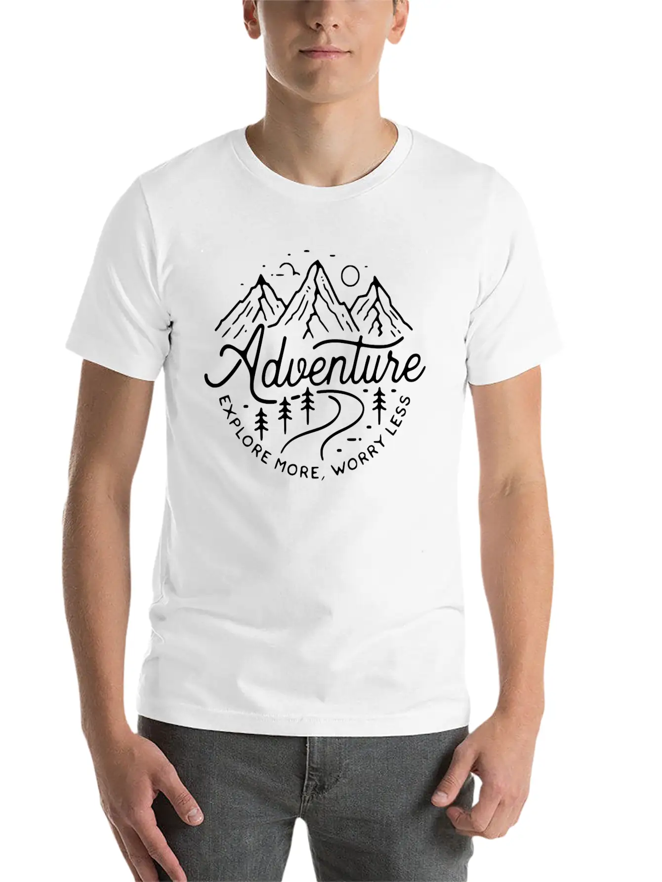 Adventure Explore More, Worry Less Minimal Design Breathable Graphic T-Shirt – Perfect For Casual Days