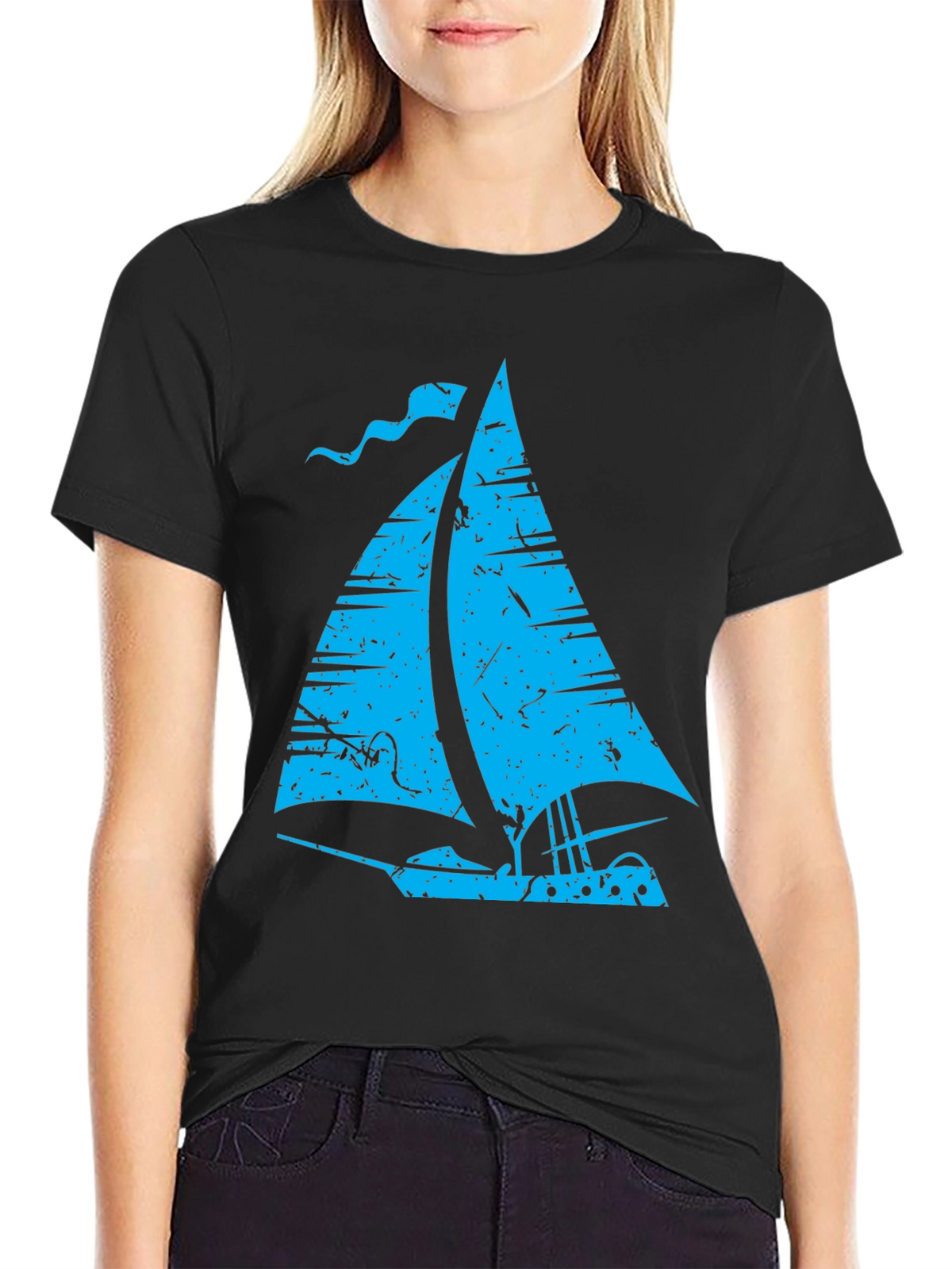 Vintage Sailboat Graphic T-Shirt - Black
