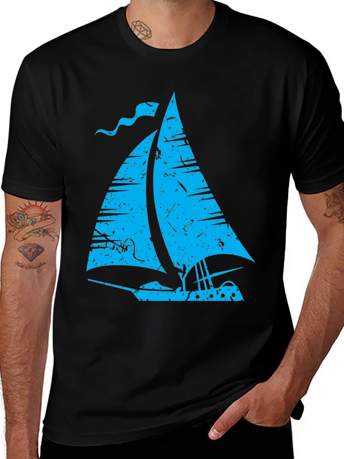 Vintage Sailboat Graphic T-Shirt - Black
