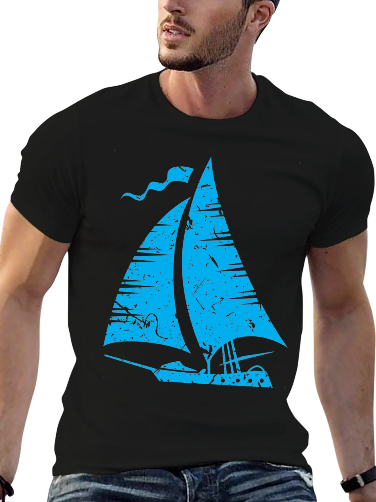 Vintage Sailboat Graphic T-Shirt - Black