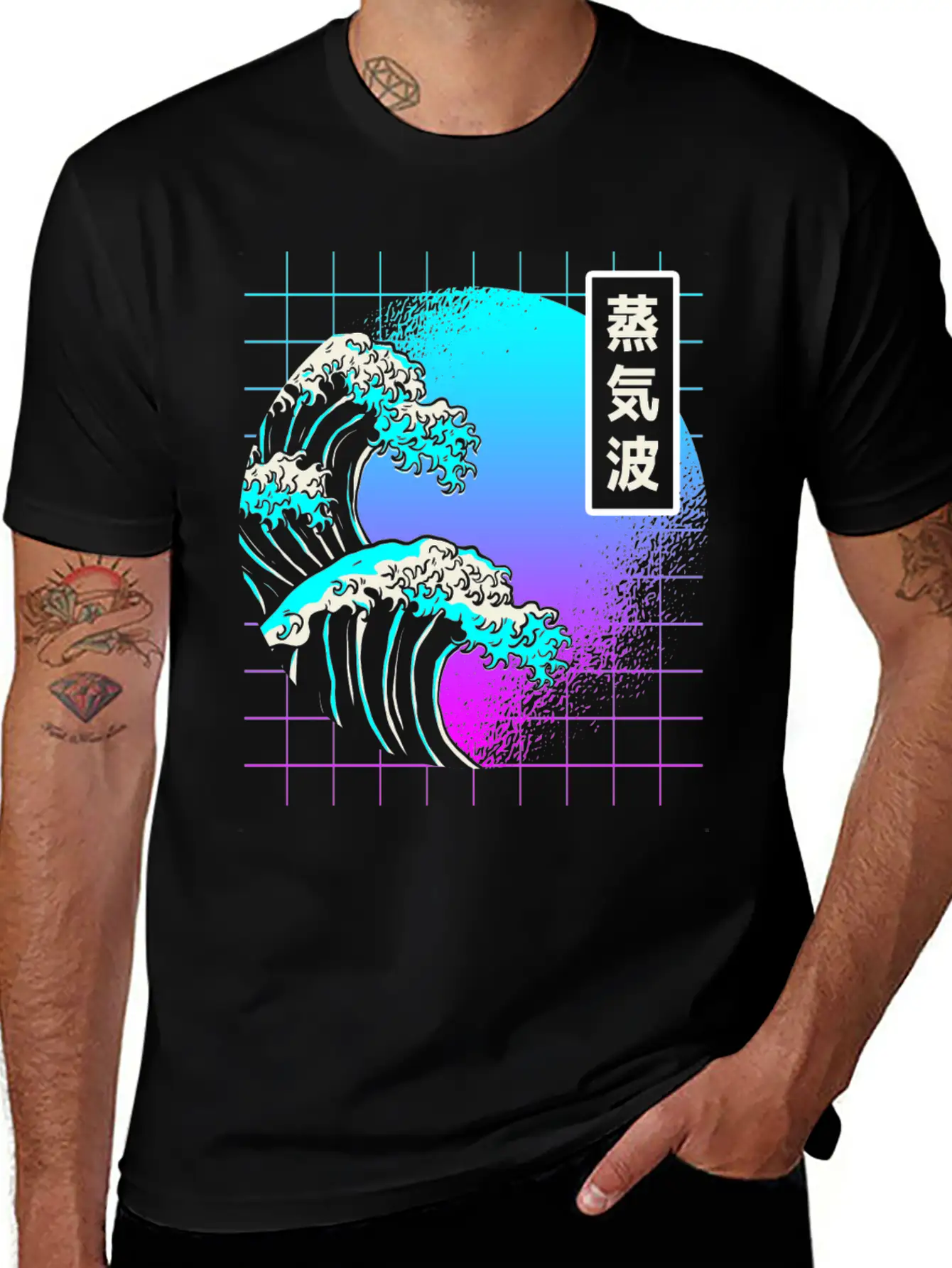 Aesthetic Vaporwave Great Wave Of Kanagawa Japan Essential Cotton Tee For Daily Outfits – Unisex Style