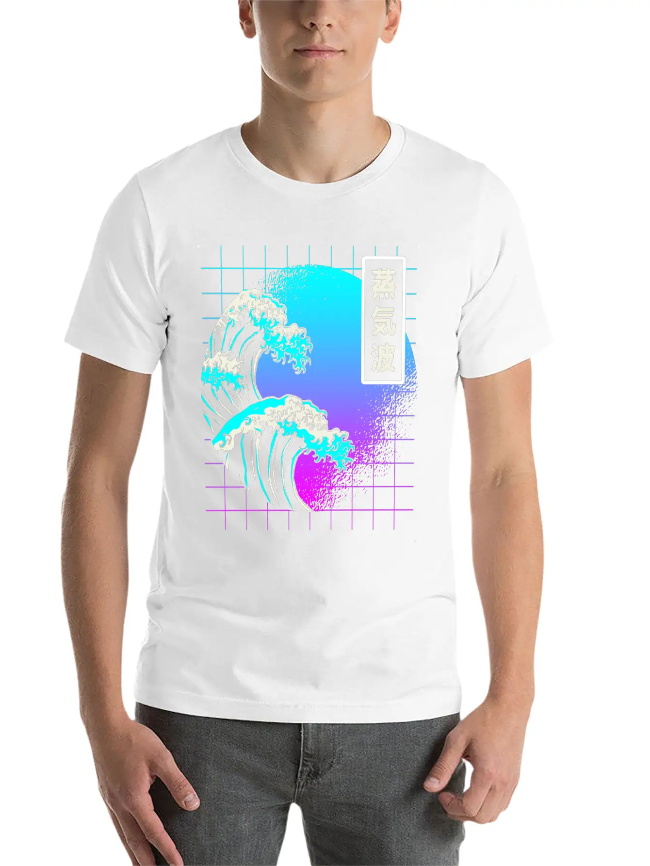 Aesthetic Vaporwave Great Wave Of Kanagawa Japan Essential Cotton Tee For Daily Outfits – Unisex Style