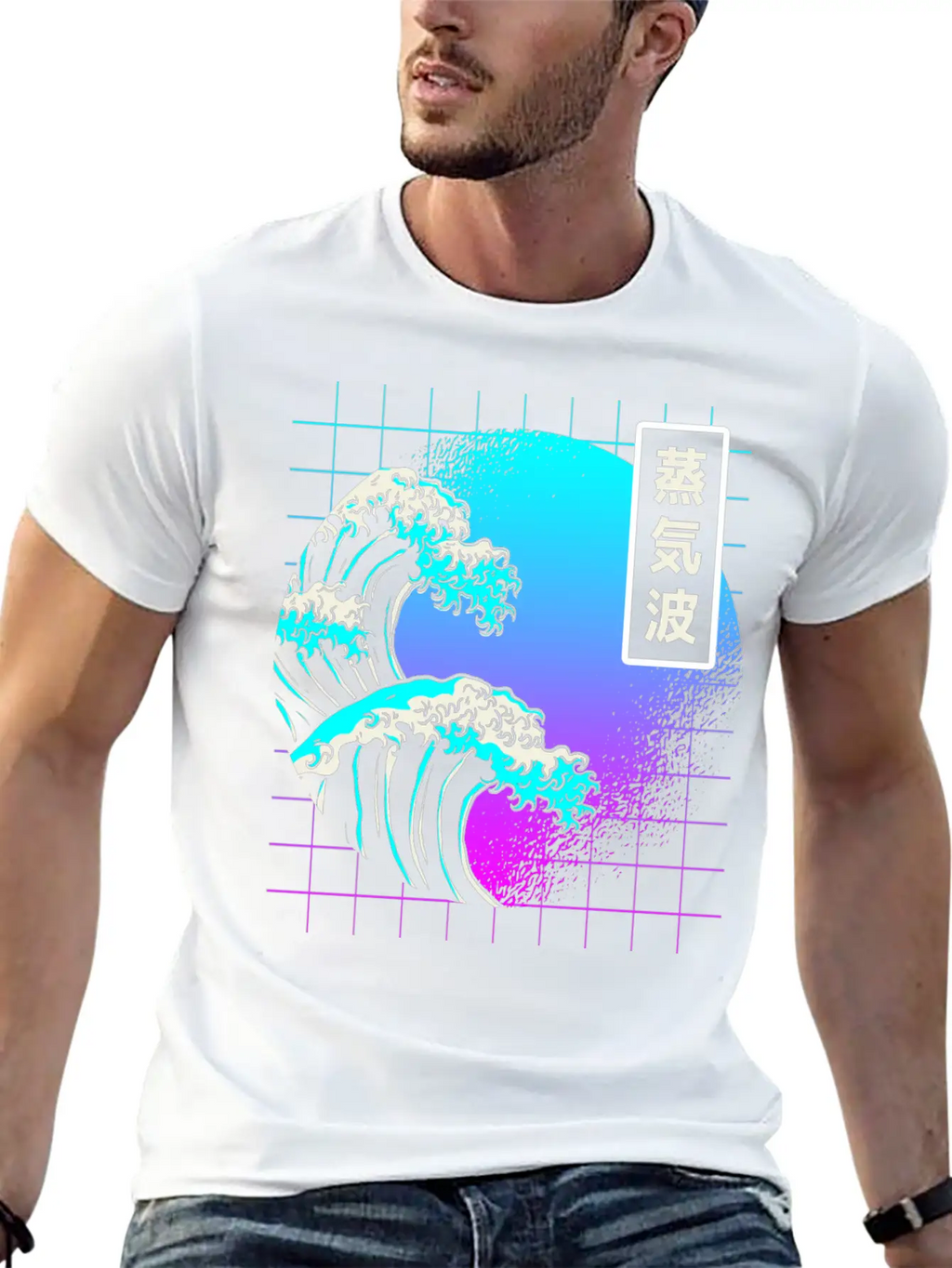 Aesthetic Vaporwave Great Wave Of Kanagawa Japan Essential Cotton Tee For Daily Outfits – Unisex Style