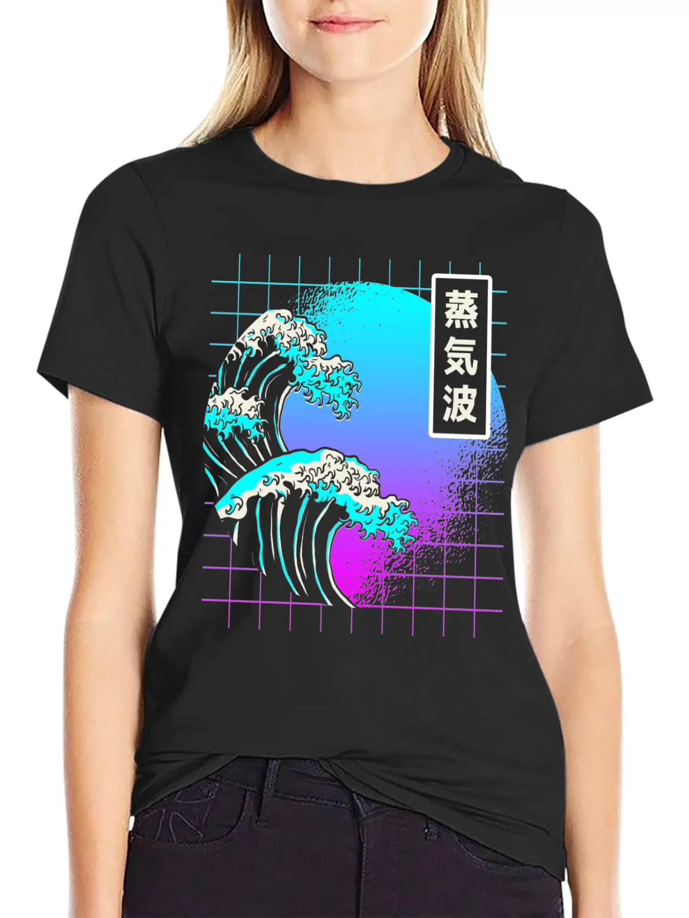 Aesthetic Vaporwave Great Wave Of Kanagawa Japan Essential Cotton Tee For Daily Outfits – Unisex Style