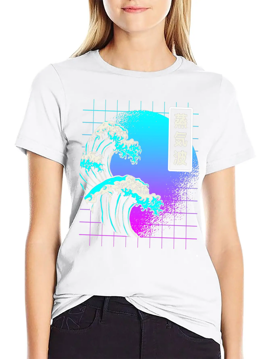 Aesthetic Vaporwave Great Wave Of Kanagawa Japan Essential Cotton Tee For Daily Outfits – Unisex Style