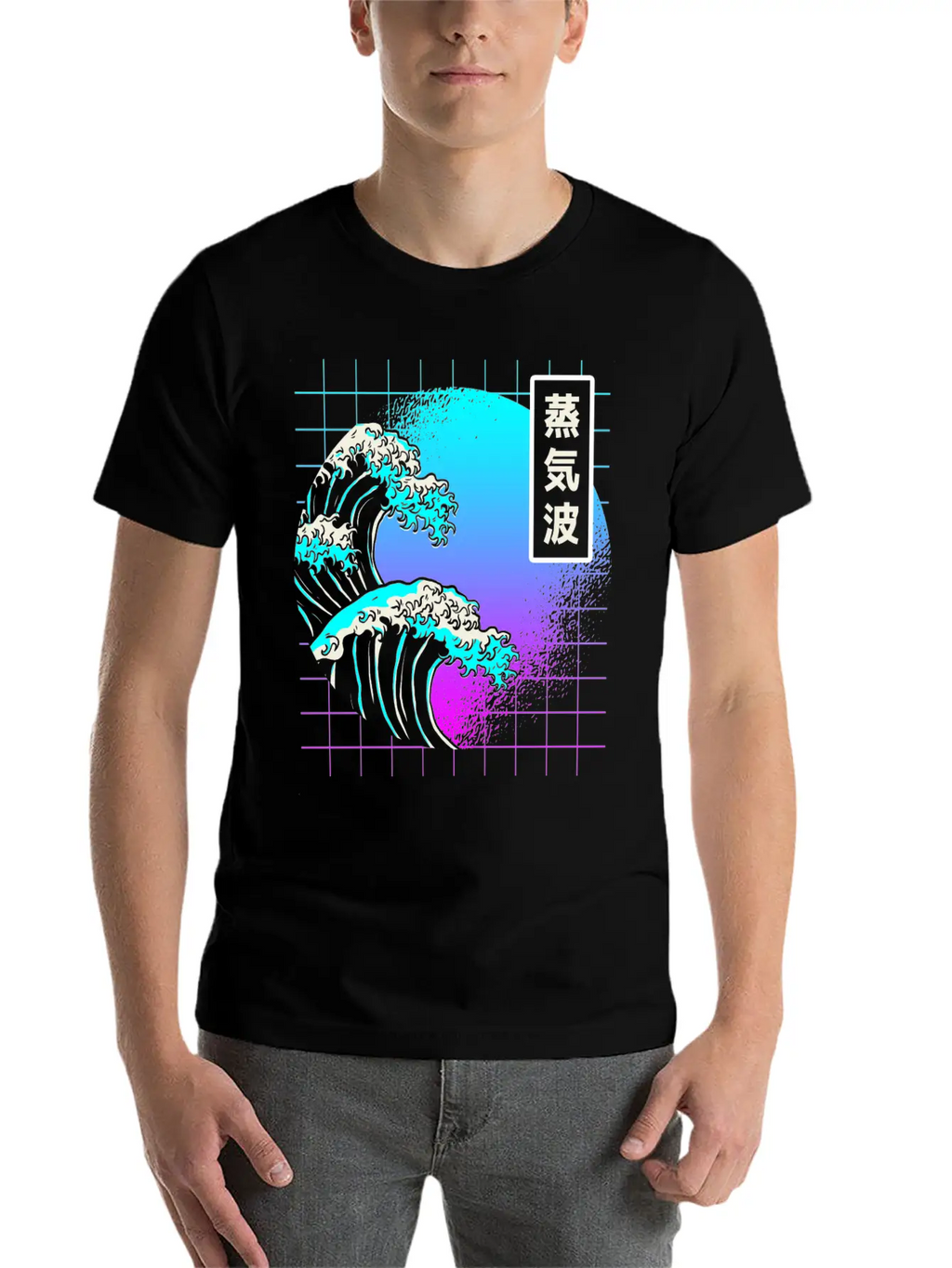 Aesthetic Vaporwave Great Wave Of Kanagawa Japan Essential Cotton Tee For Daily Outfits – Unisex Style