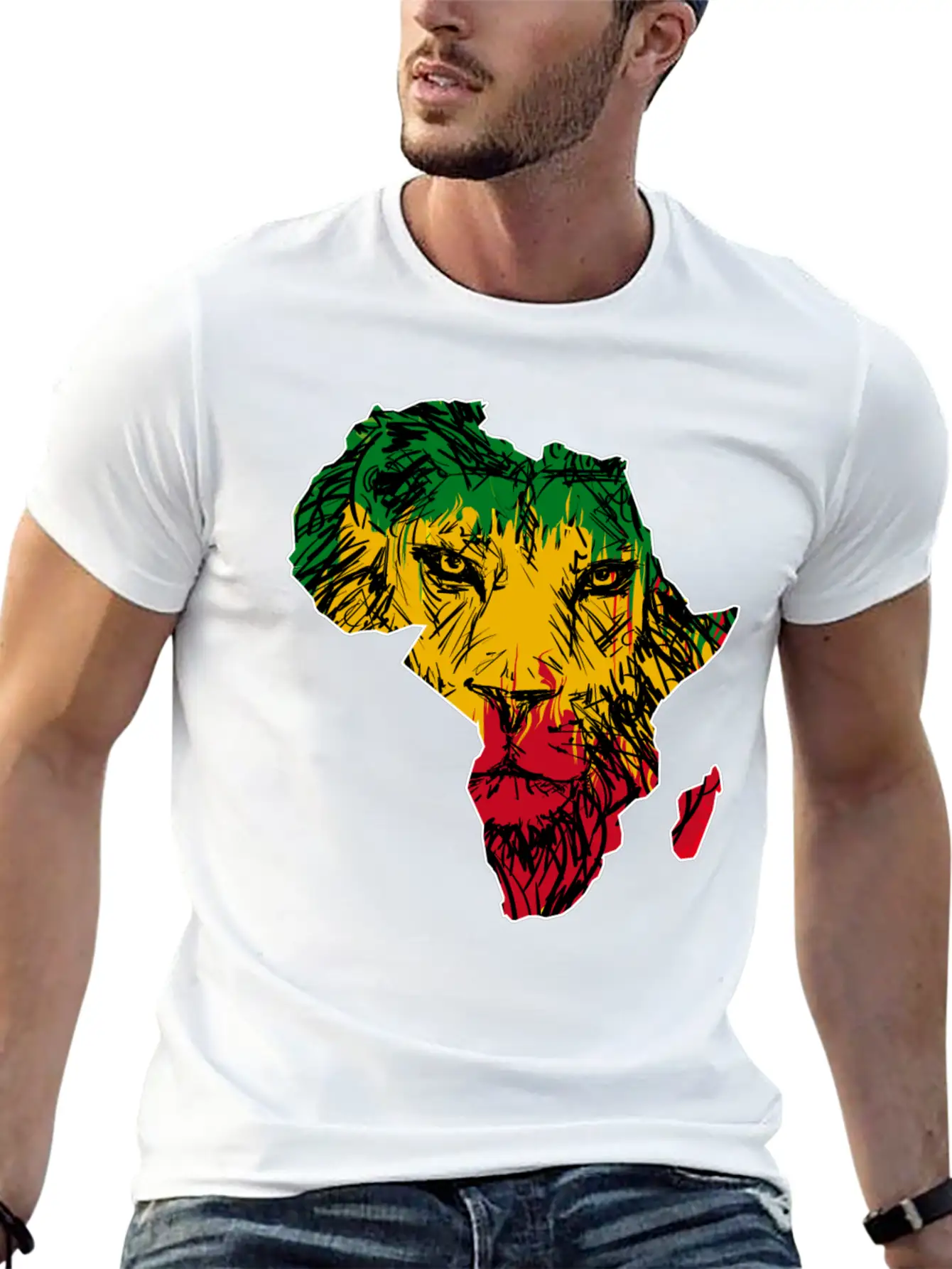 Africa Map Rasta Lion Classic Cotton Tee – Unisex Comfort For Any Season