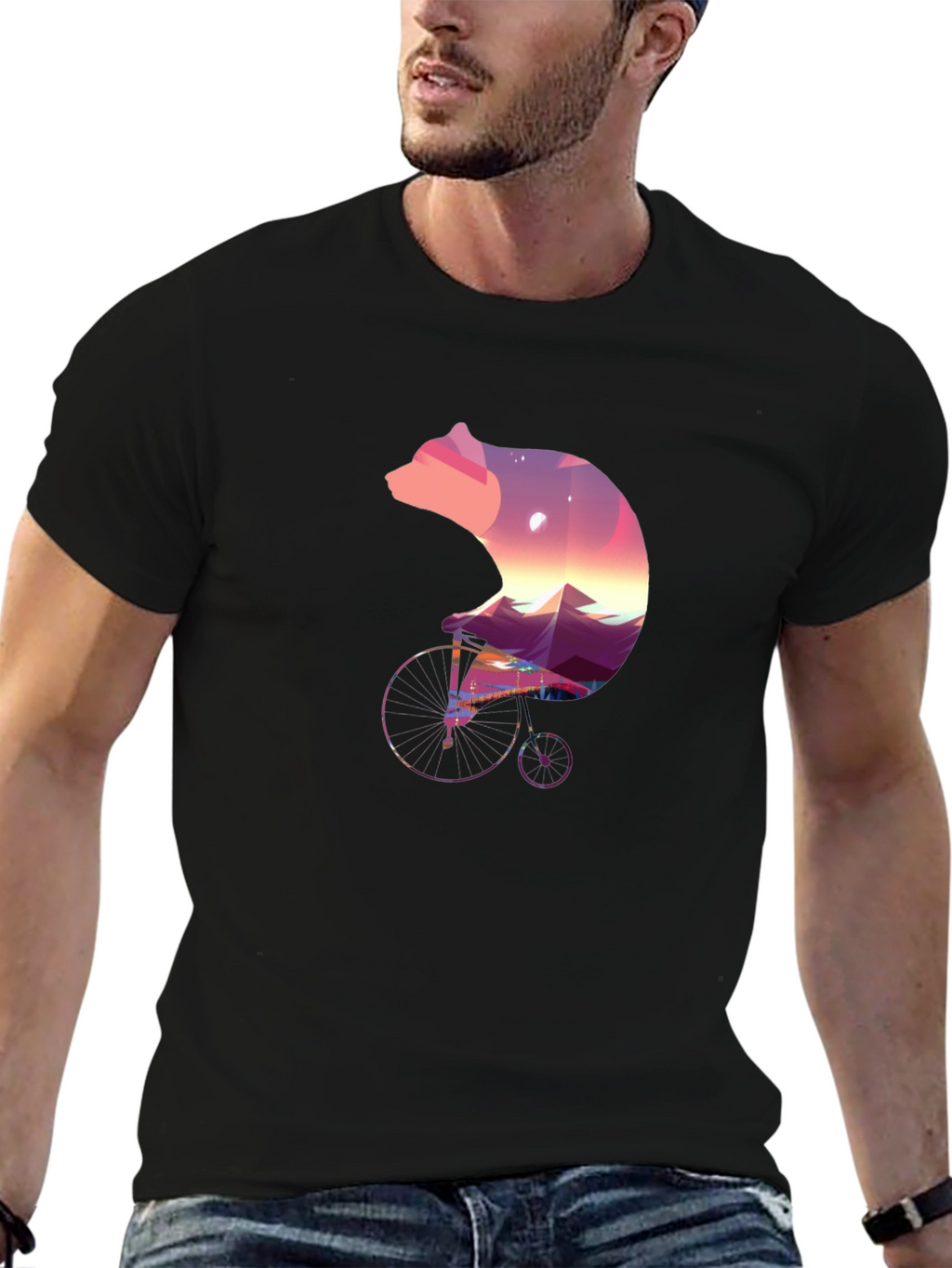 Bear on Bike Graphic Tee - Unique Nature Design