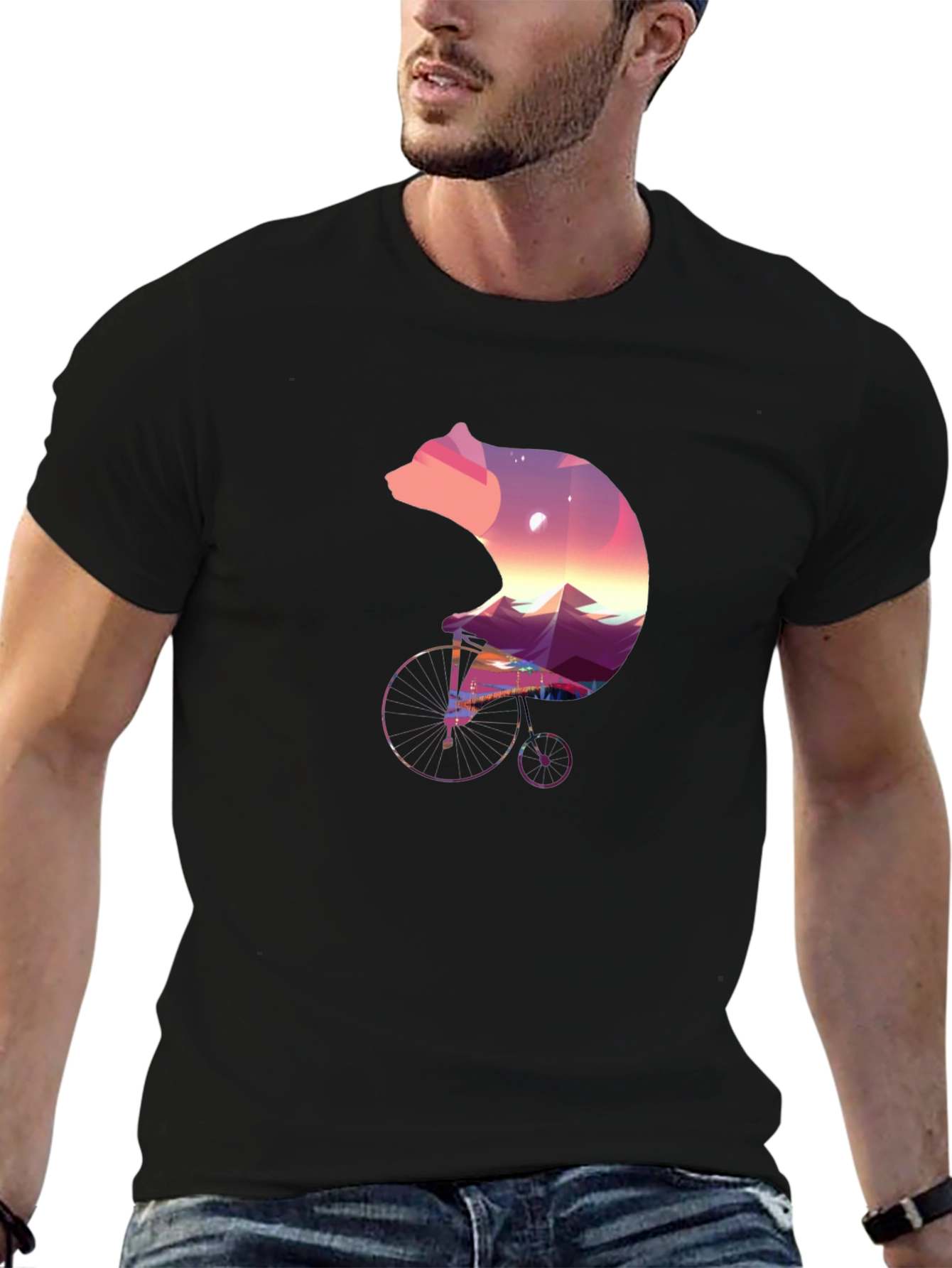 Bear on Bike Graphic Tee - Unique Nature Design