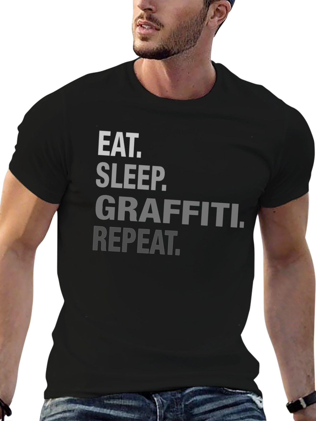 Eat Sleep Graffiti Repeat T-Shirt - Black Crew Neck Tee