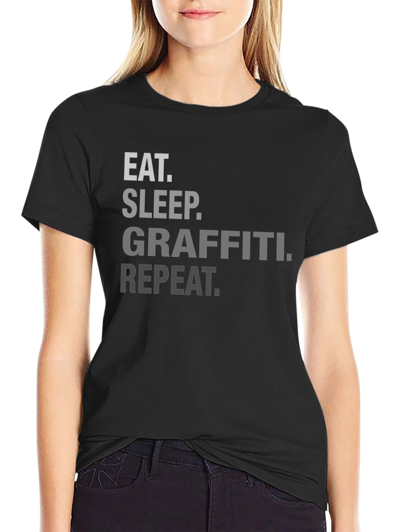 Eat Sleep Graffiti Repeat T-Shirt - Black Crew Neck Tee