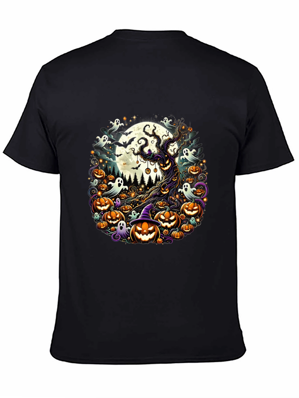 Halloween Tee: Spooky Tree & Pumpkins Design