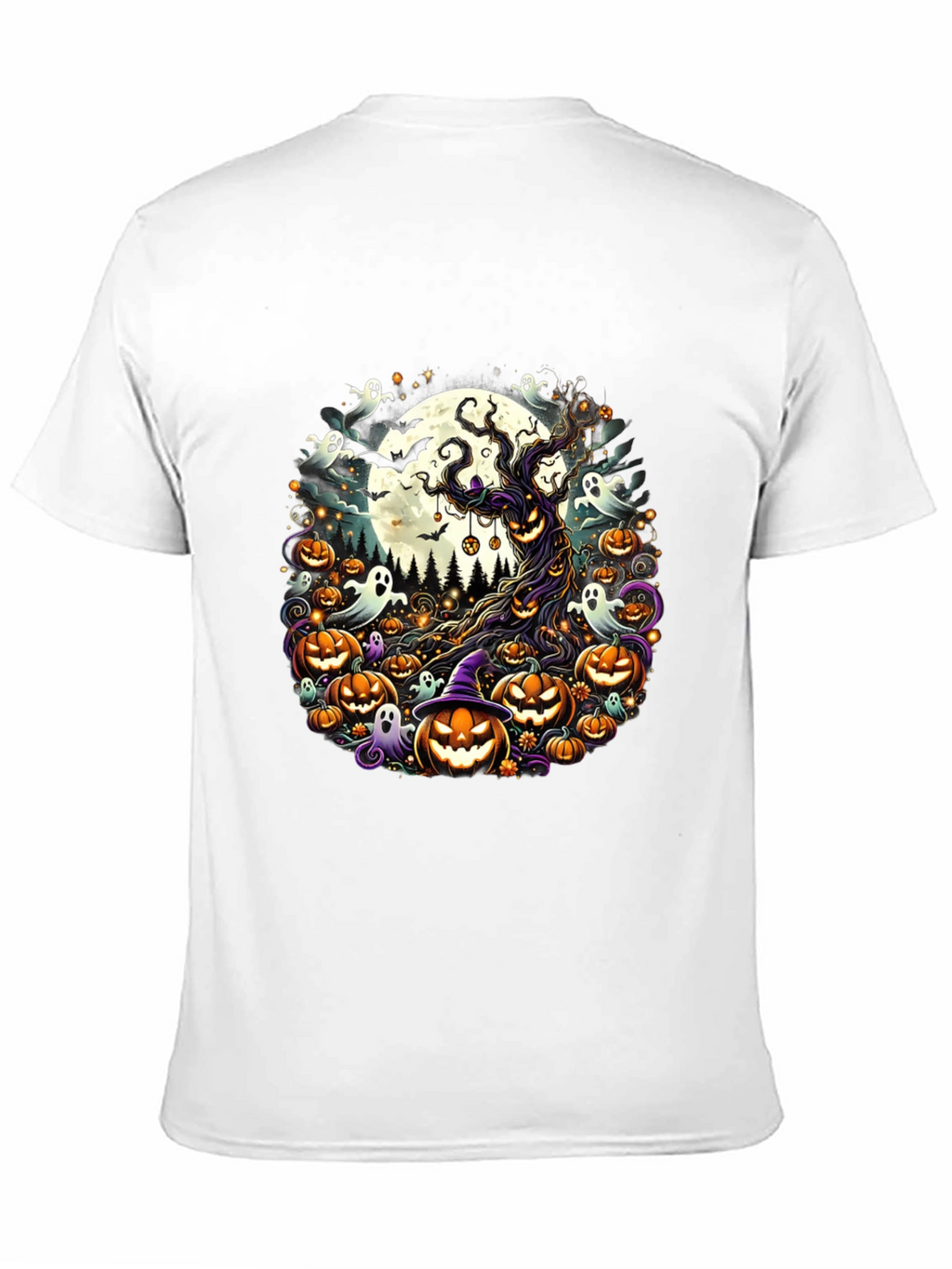 Halloween Tee: Spooky Tree & Pumpkins Design